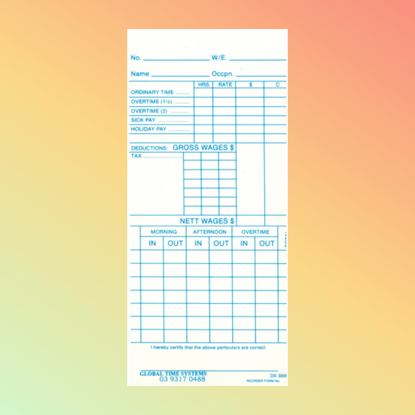 DX - 3000/BX - 1500 Time Cards - NEOTECH