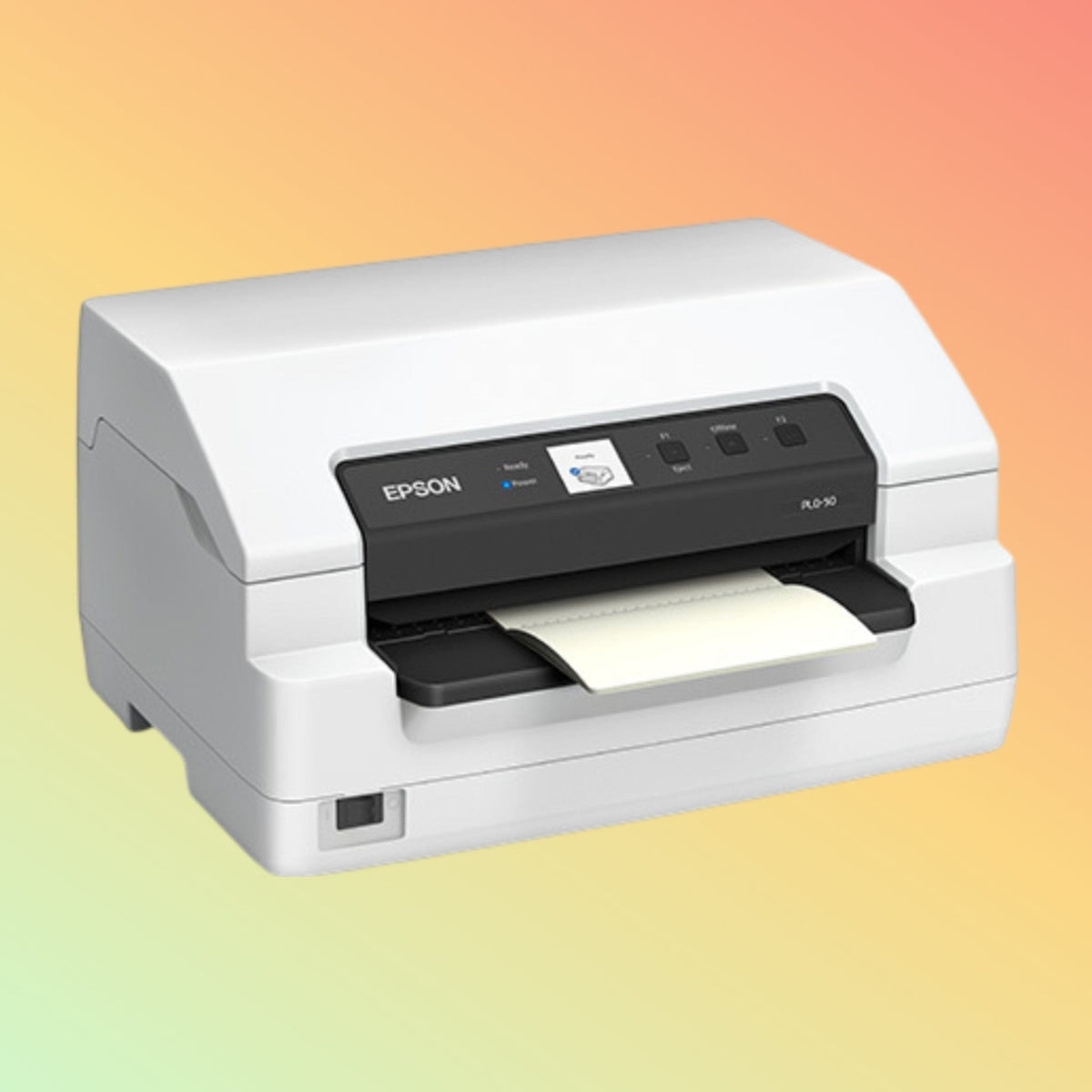 Close-up view of Epson PLQ-50M printer color LCD panel.