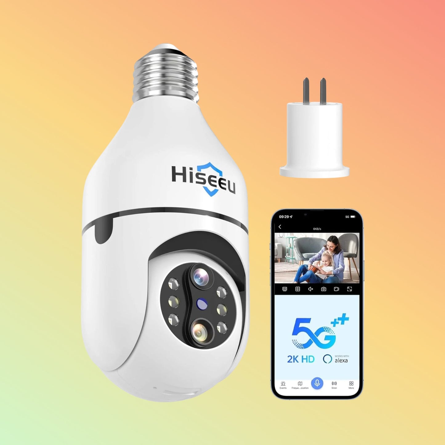 Hiseeu 2K PTZ 10X Zoom Wireless 𝟯𝟲𝟬° 𝙑𝙞𝙚𝙬 Light Bulb Camera with 5G&2.4GHz Wi - Fi & No Subscription - NEOTECH