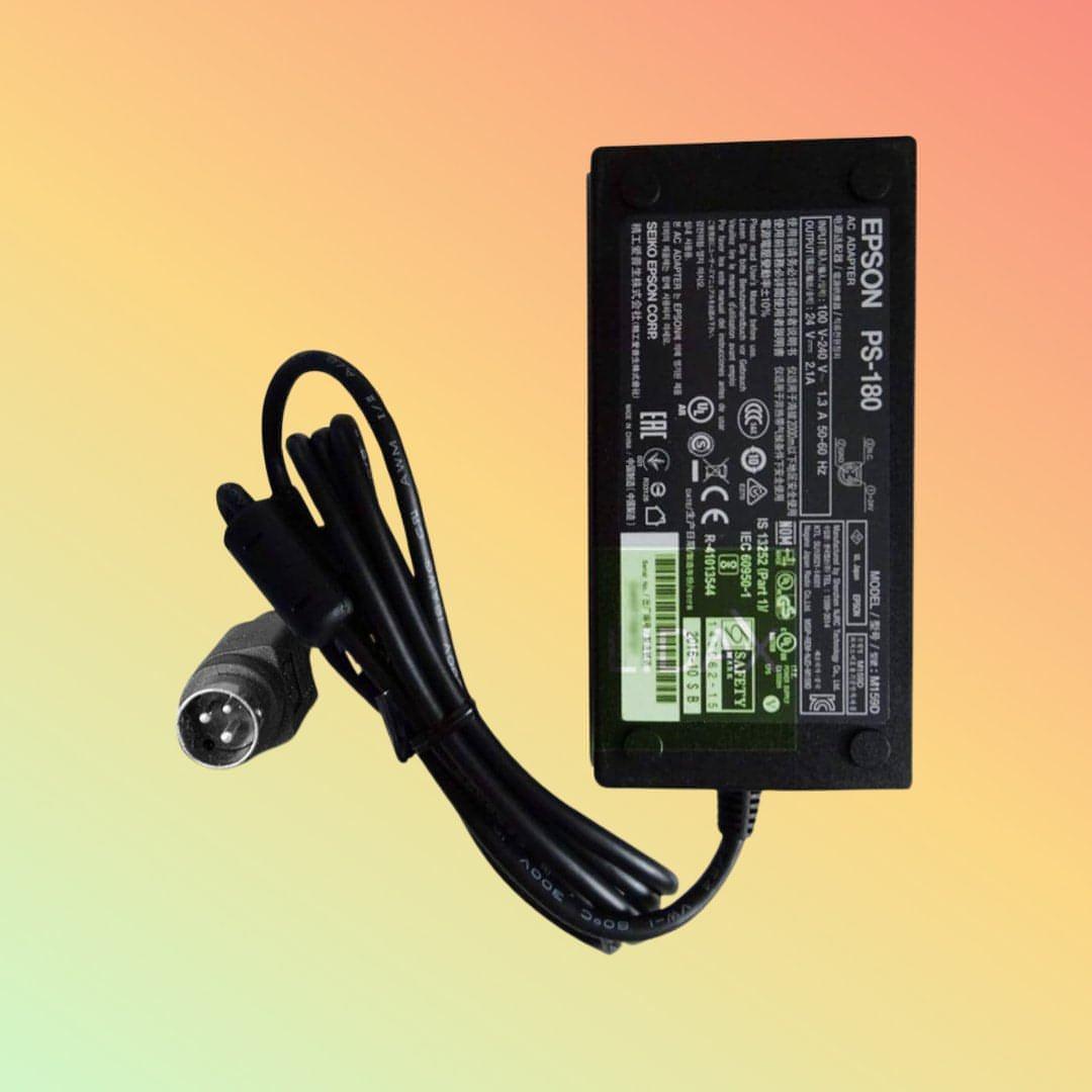 Close-up of 3-prong XLR male connector for Epson printers.