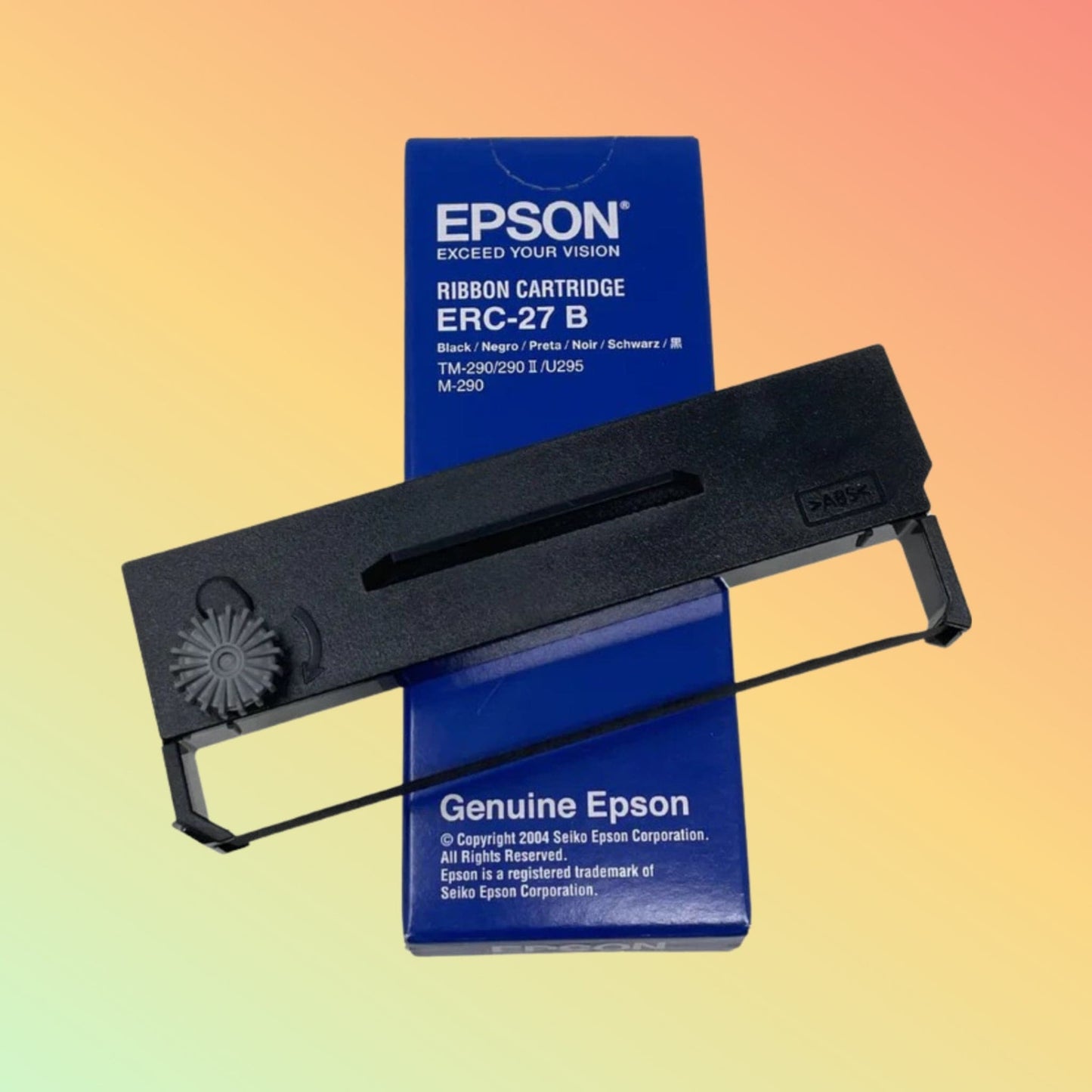 TMU295P Printer with Ribbon: TMU295P printer equipped with the Epson ERC 27 Ribbon, ready for printing.