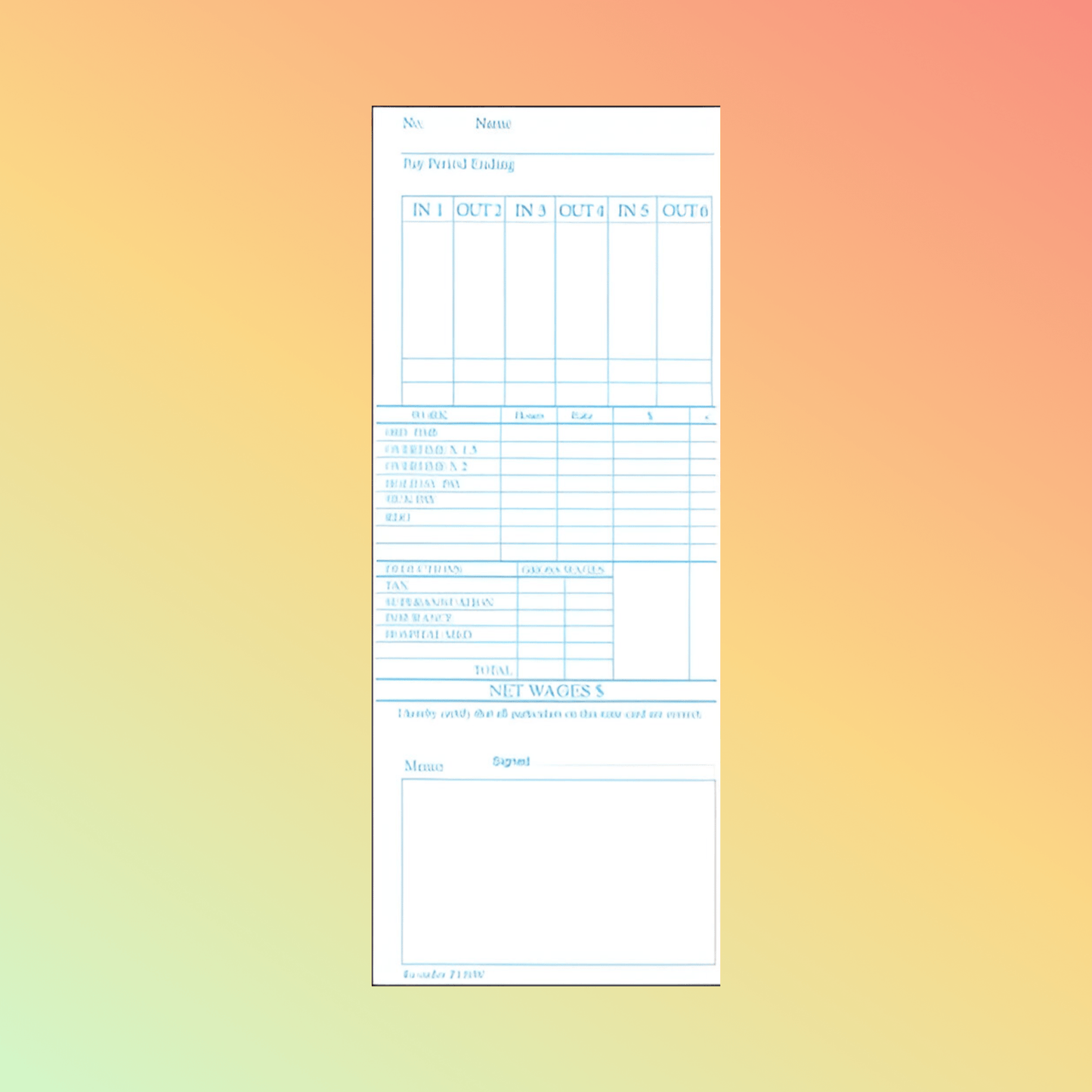 Z120W Time Cards - NEOTECH
