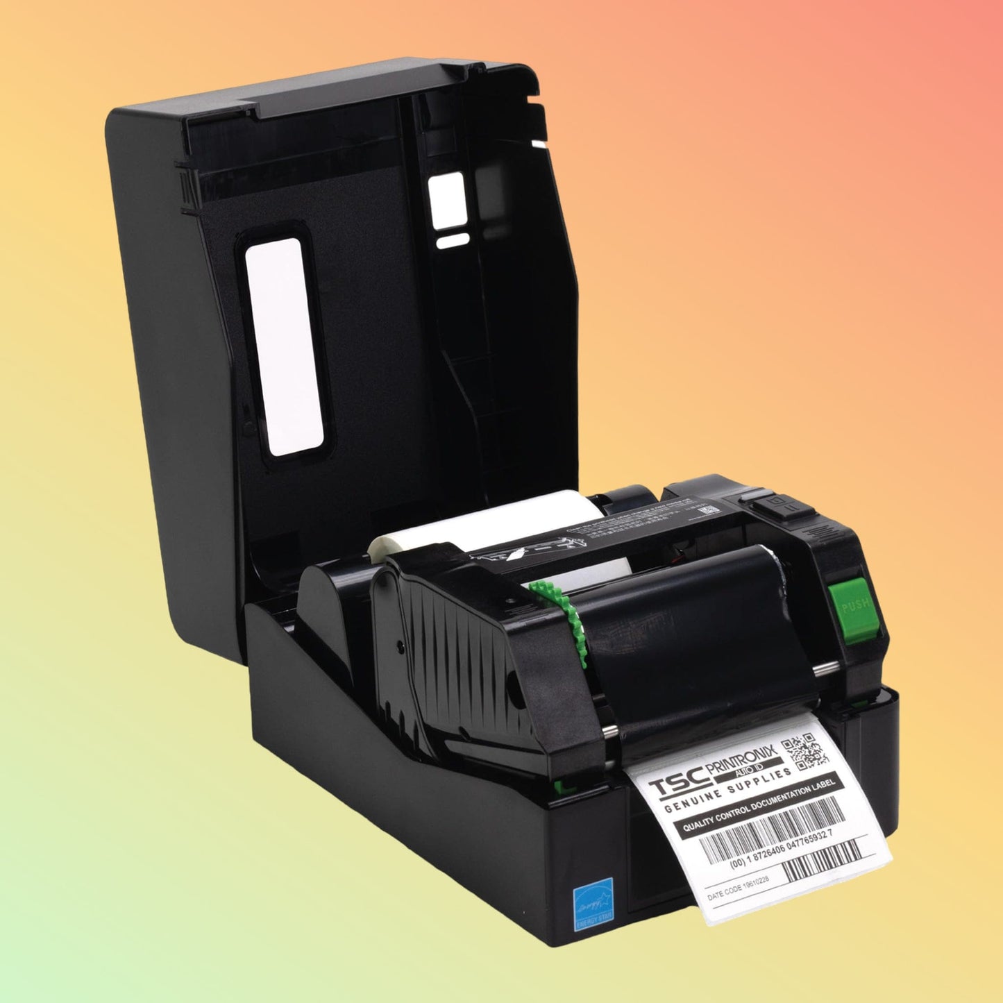 “TSC TE200 ribbon loading mechanism close-up”