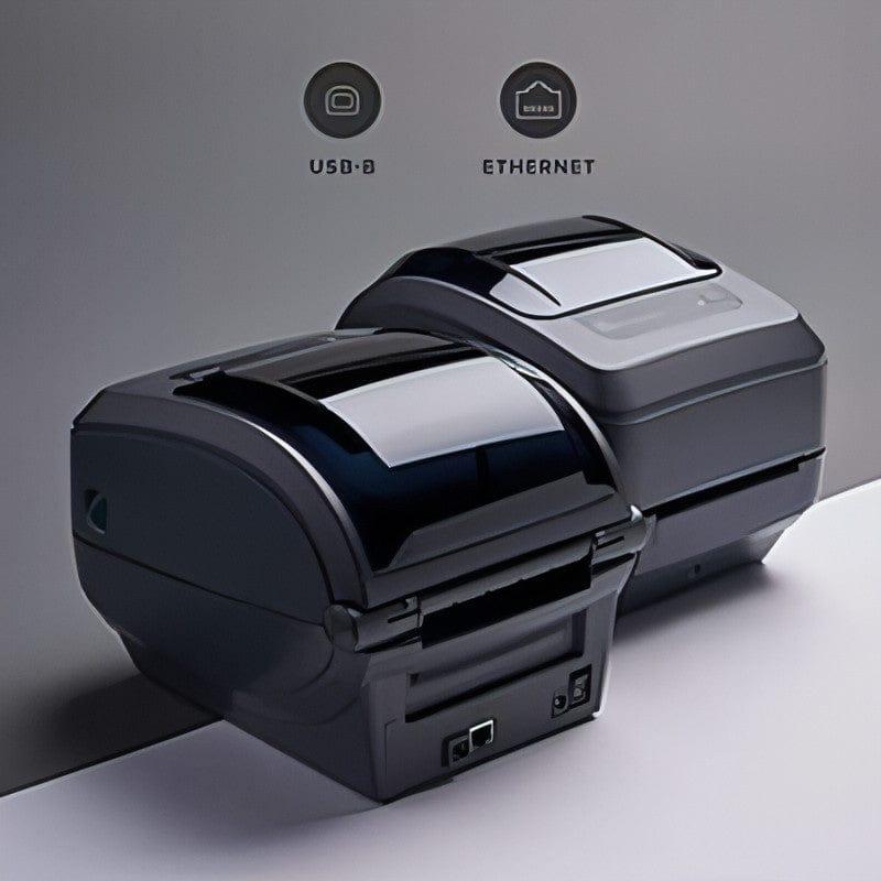 "Zebra GX430T printer connectivity USB Ethernet ports"