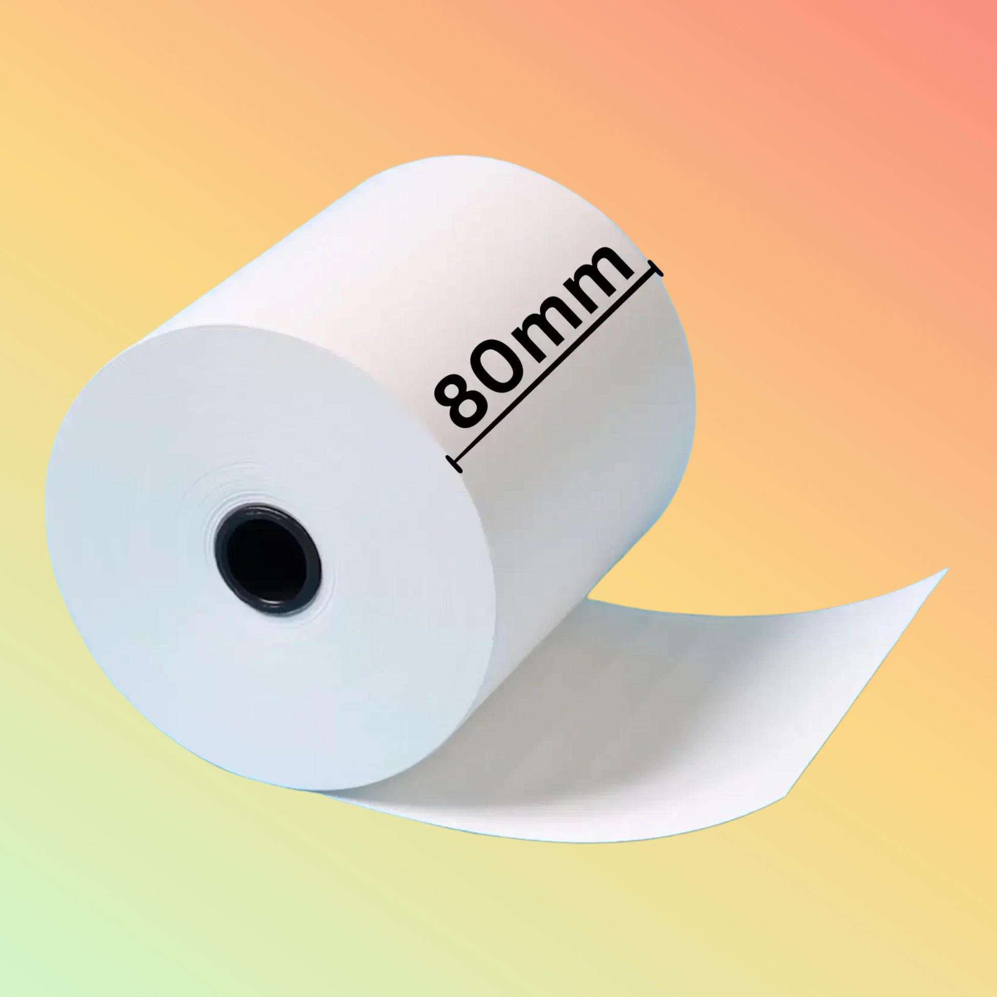 Roll of paper with '80mm' label on a gradient background