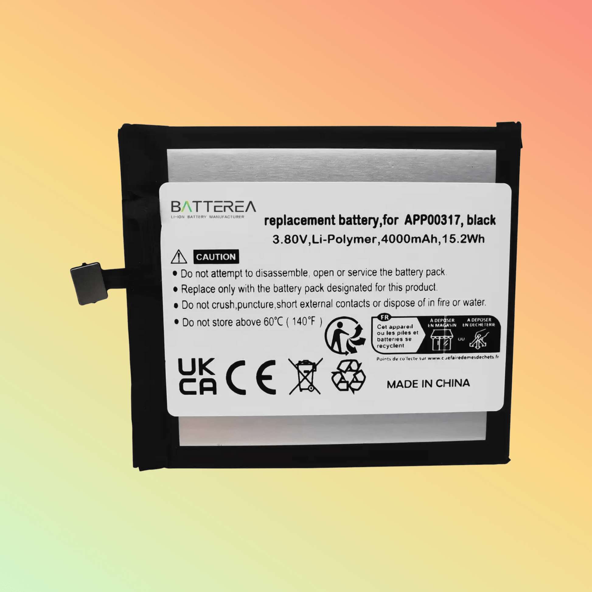 Batterea 3.8V 4000mAh battery replacement for CAT S62 Pro, replaces APP00317, black, Li - Polymer - NEOTECH