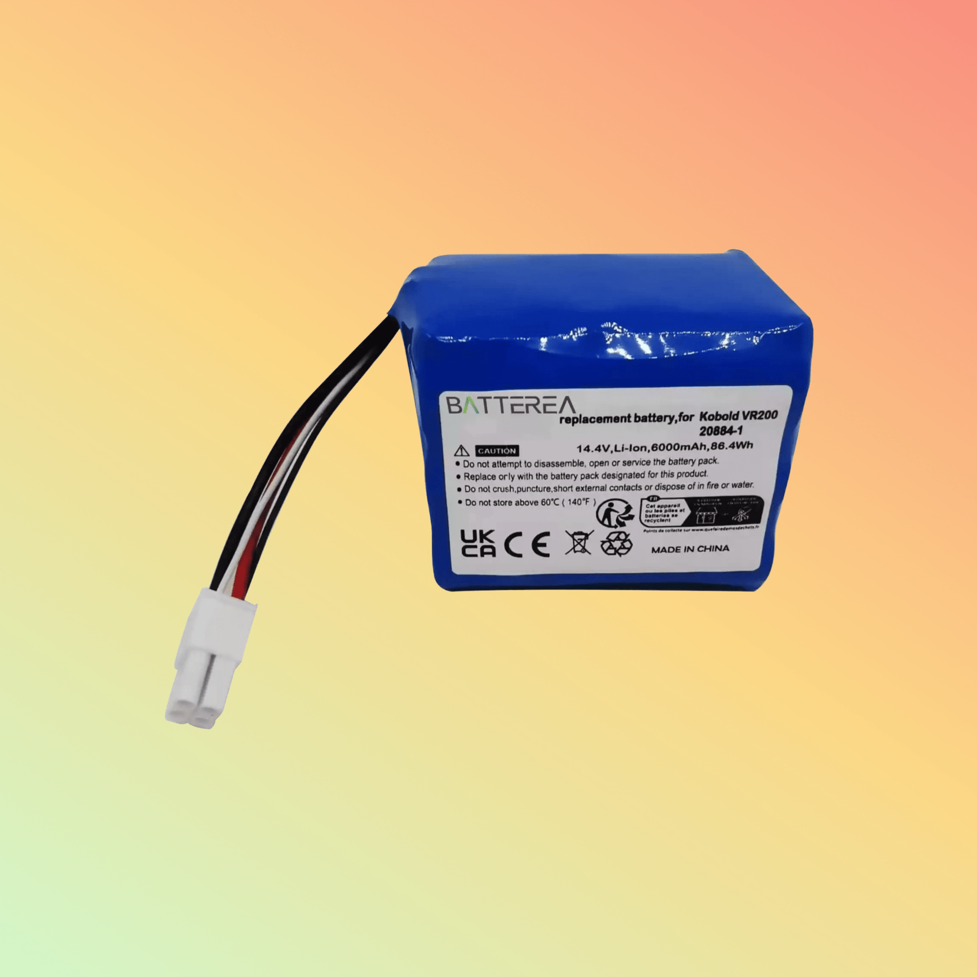 Batterea Battery Replacement for Vorwerk Kobold VR200 replaces 20884 - 1 Li - ion 14.4V 6000mAh 86.40Wh - NEOTECH