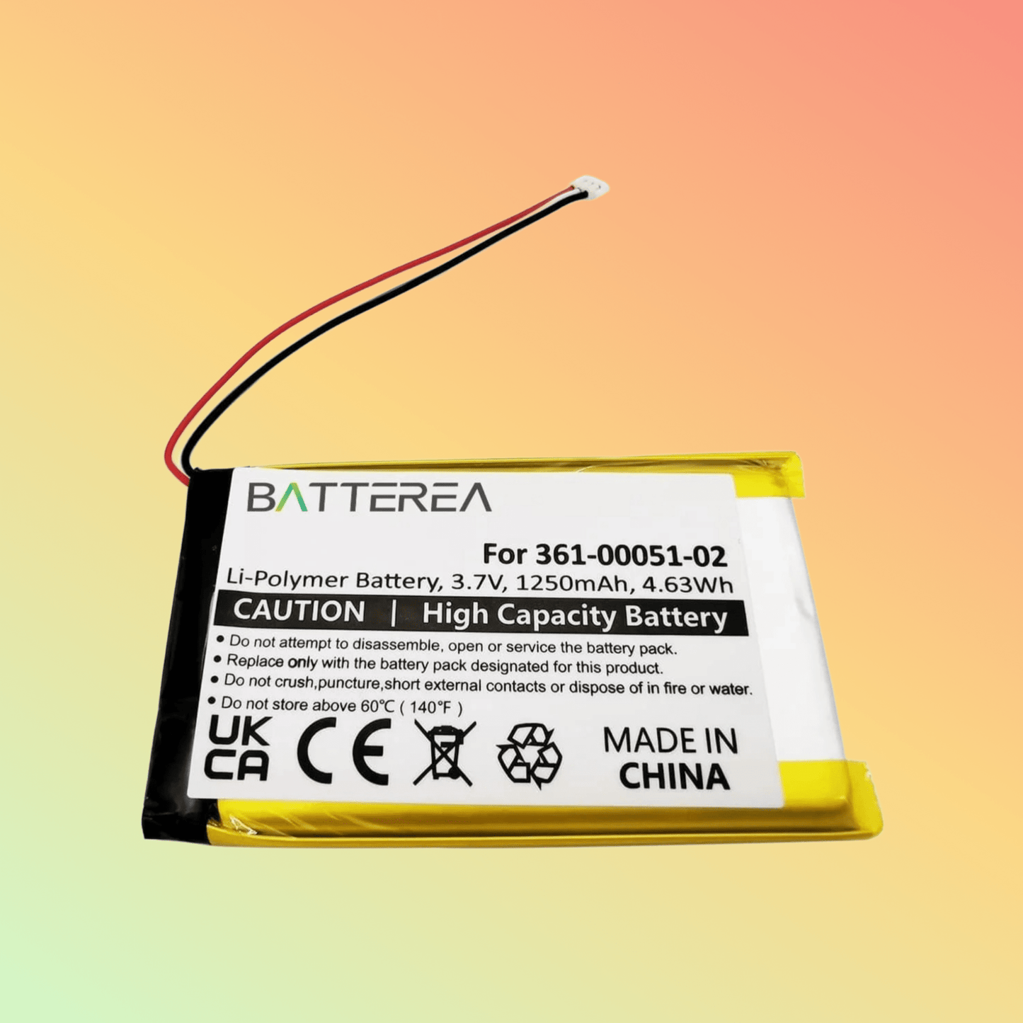Batterea Replacement Battery For Garmin Dezl 560, 560LT, Replaces 361 - 00051 - 02, Li - Polymer, 3.7V, 1250mAh - NEOTECH