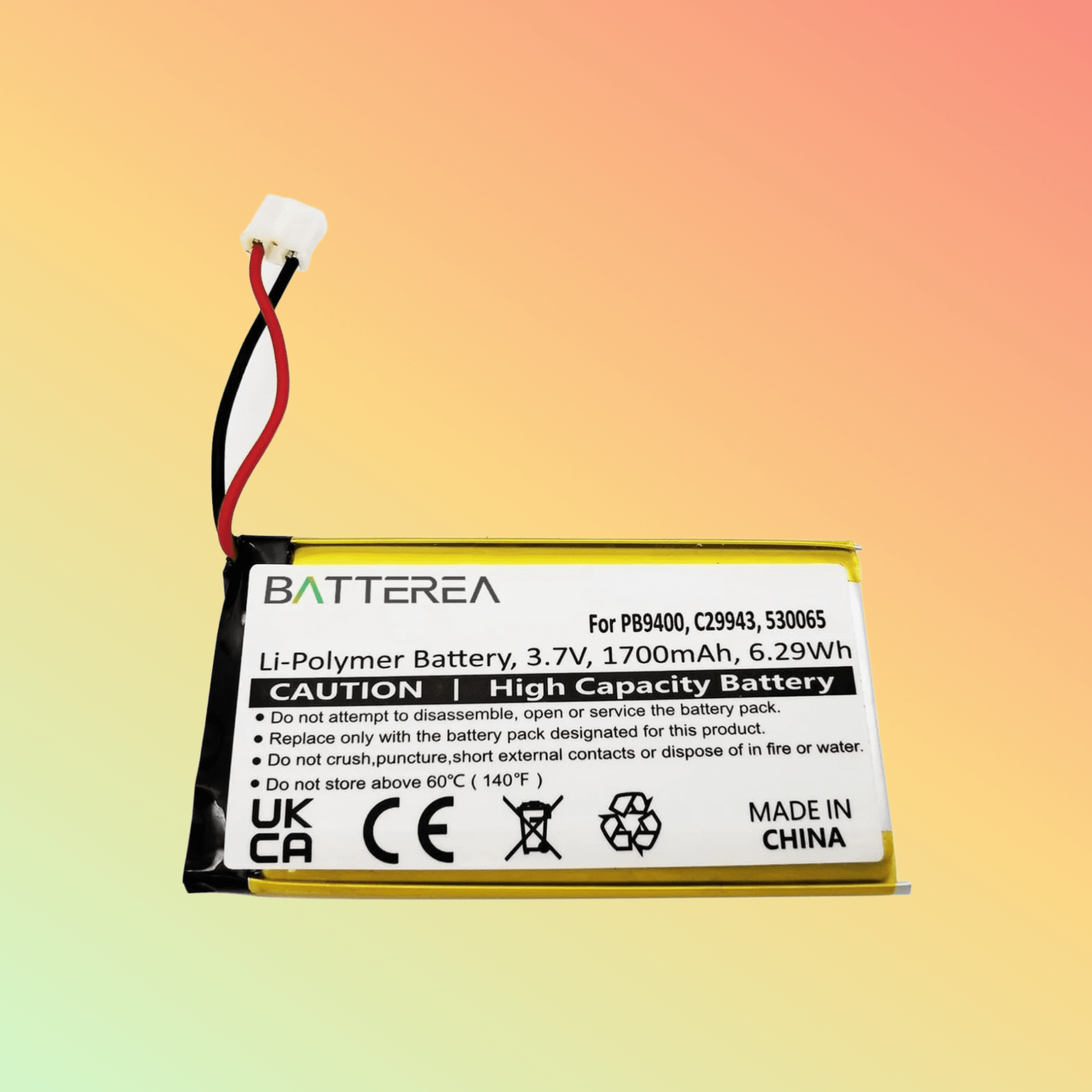 Batterea Wholesale wireless controller replacement battery for Philips Pronto TSU - 9400 replaces PB9400 C29943 530065 1700mAh Li - Polymer - NEOTECH