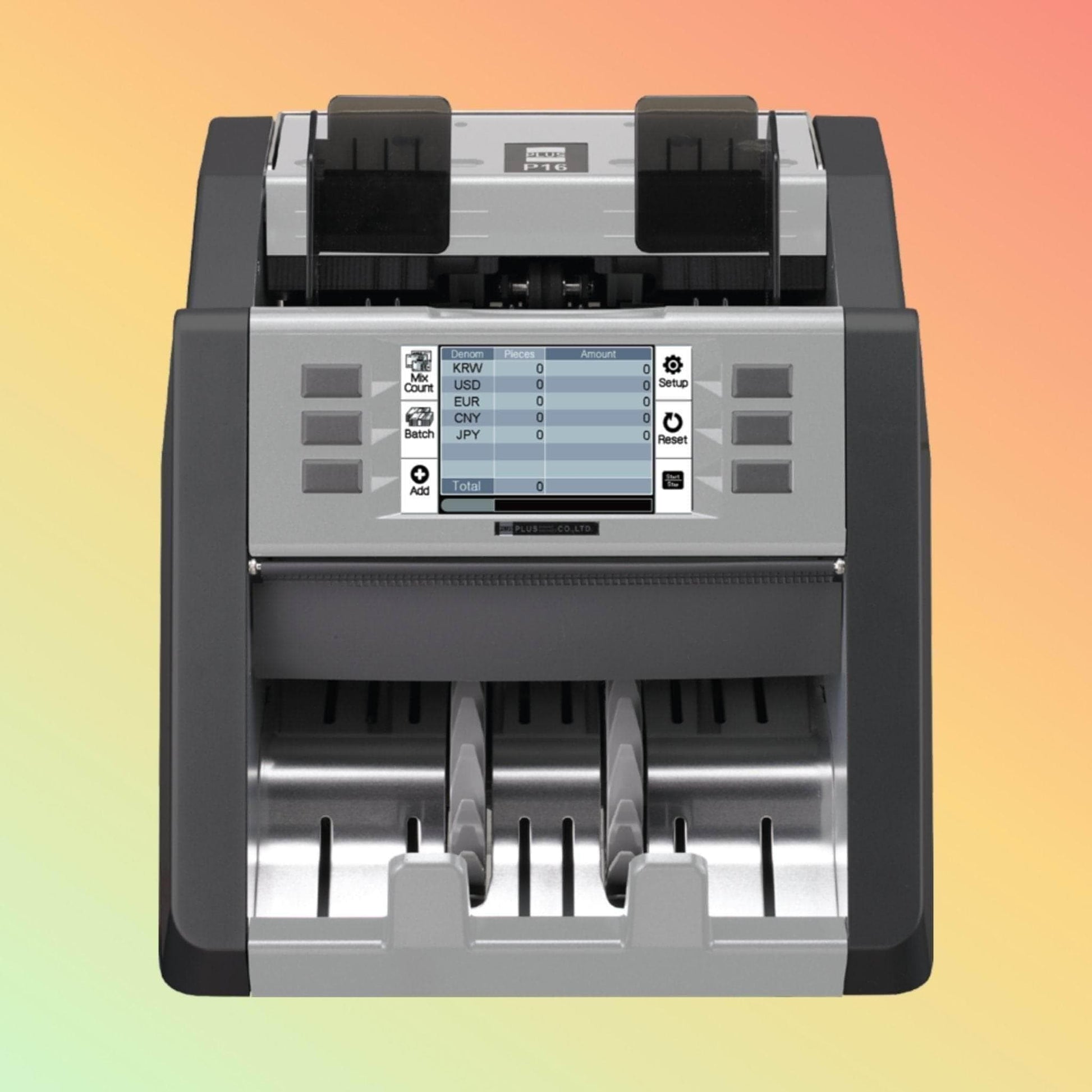 Detailed view of PLUS P16 currency counter’s high-quality components.