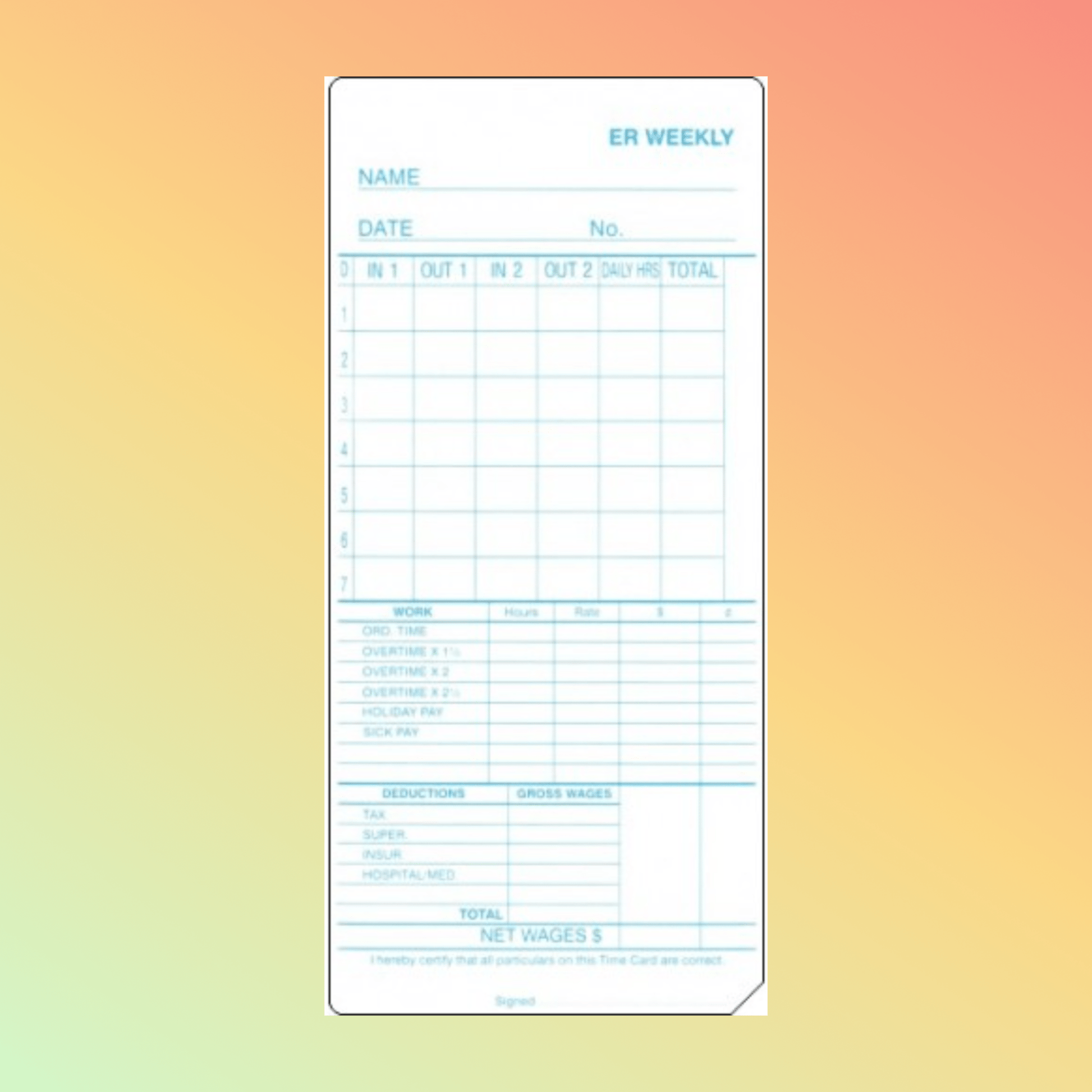 ER - W Weekly Time Cards - NEOTECH