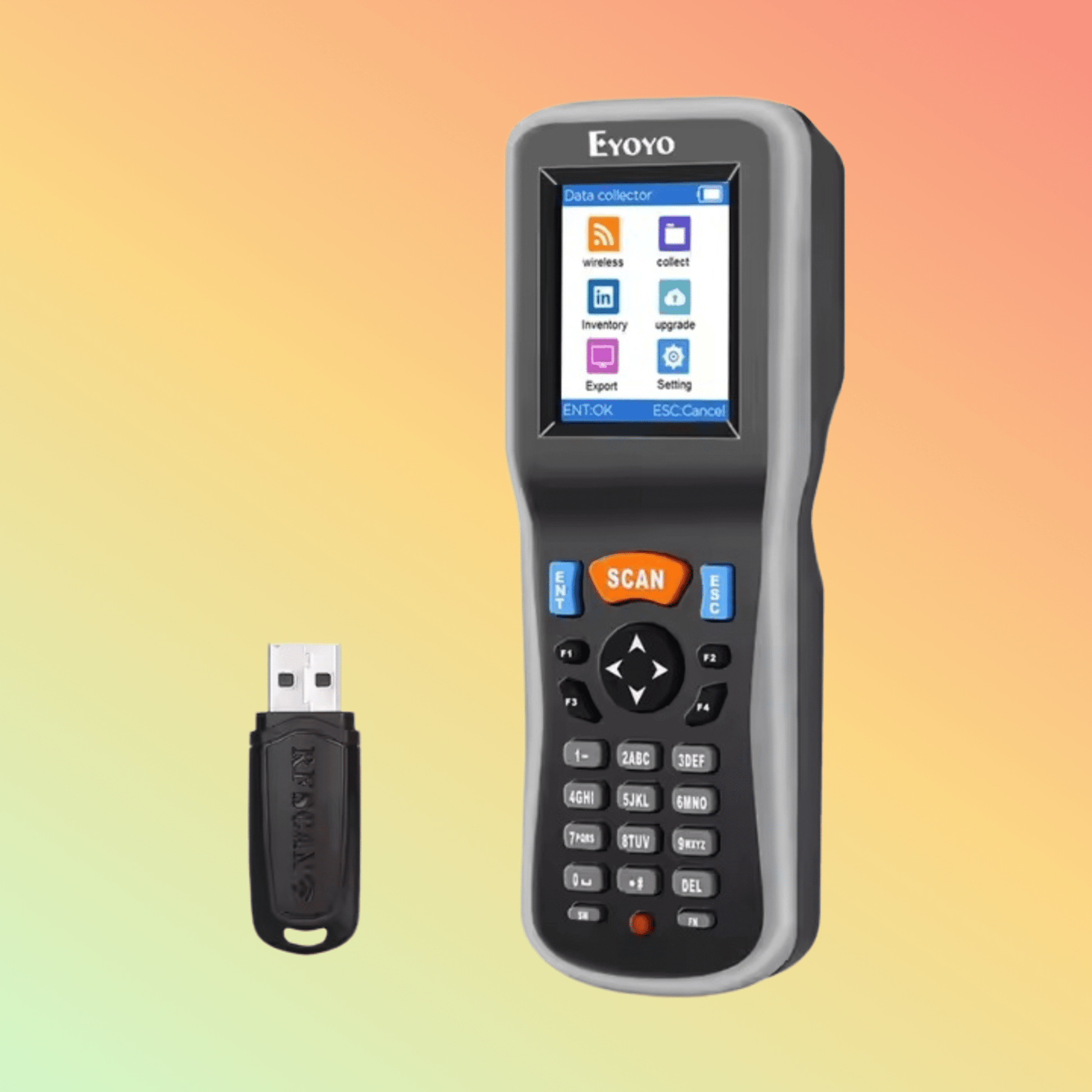EYOYO CCD 1D Scanner Handheld Data Collector Inventory Counter Barcode Scanner with USB receiver and 2.2 inch TFT LCD Display - NEOTECH
