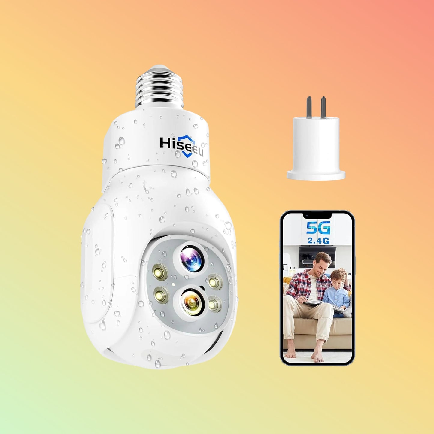 Hiseeu 2K Waterproof Wireless 𝟯𝟲𝟬° 𝙑𝙞𝙚𝙬 Light Bulb Camera with 5G&2.4GHz Wi - Fi & No Subscription - NEOTECH