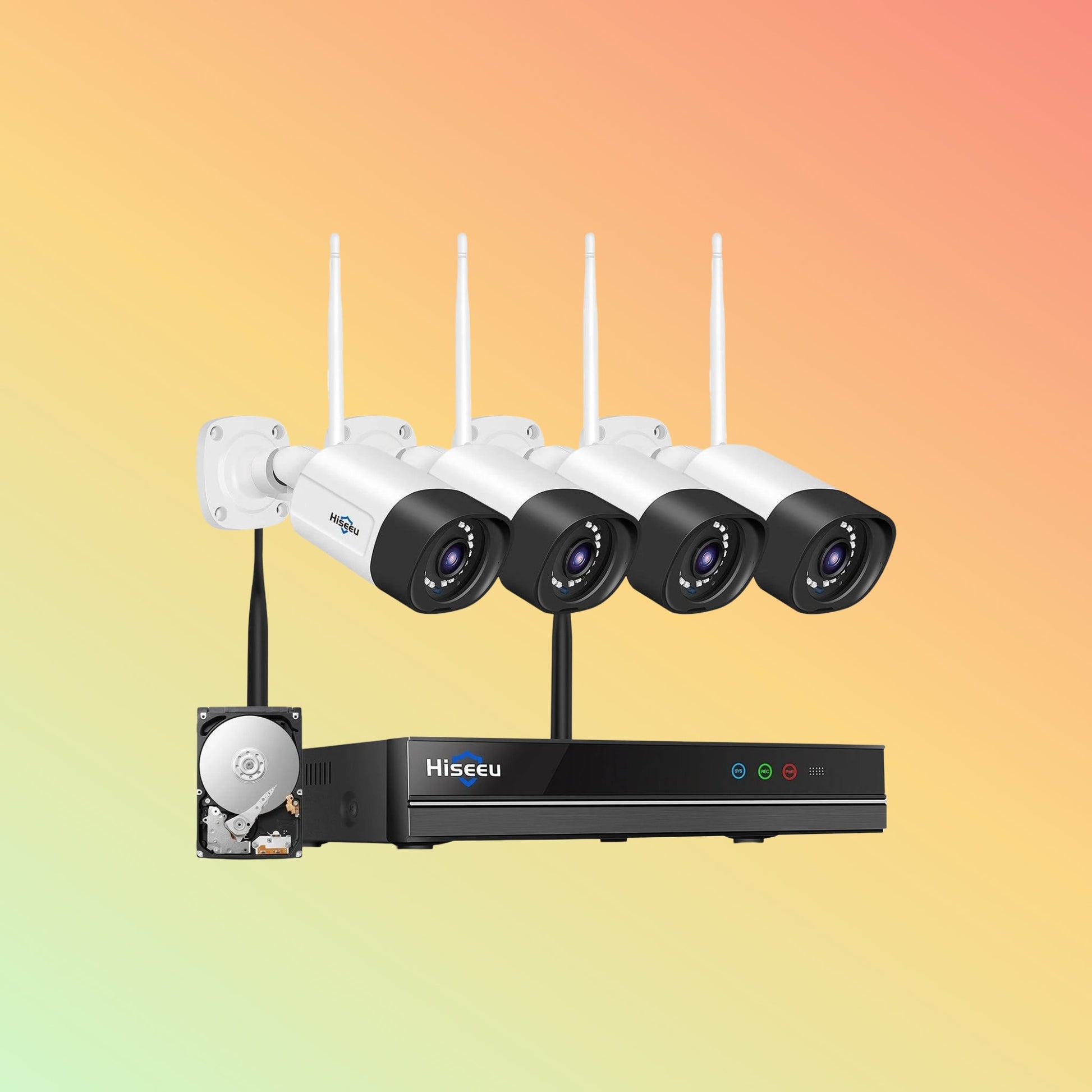 Hiseeu 2K Wireless Security System – 10CH NVR, HDD, 65ft Night Vision - NEOTECH