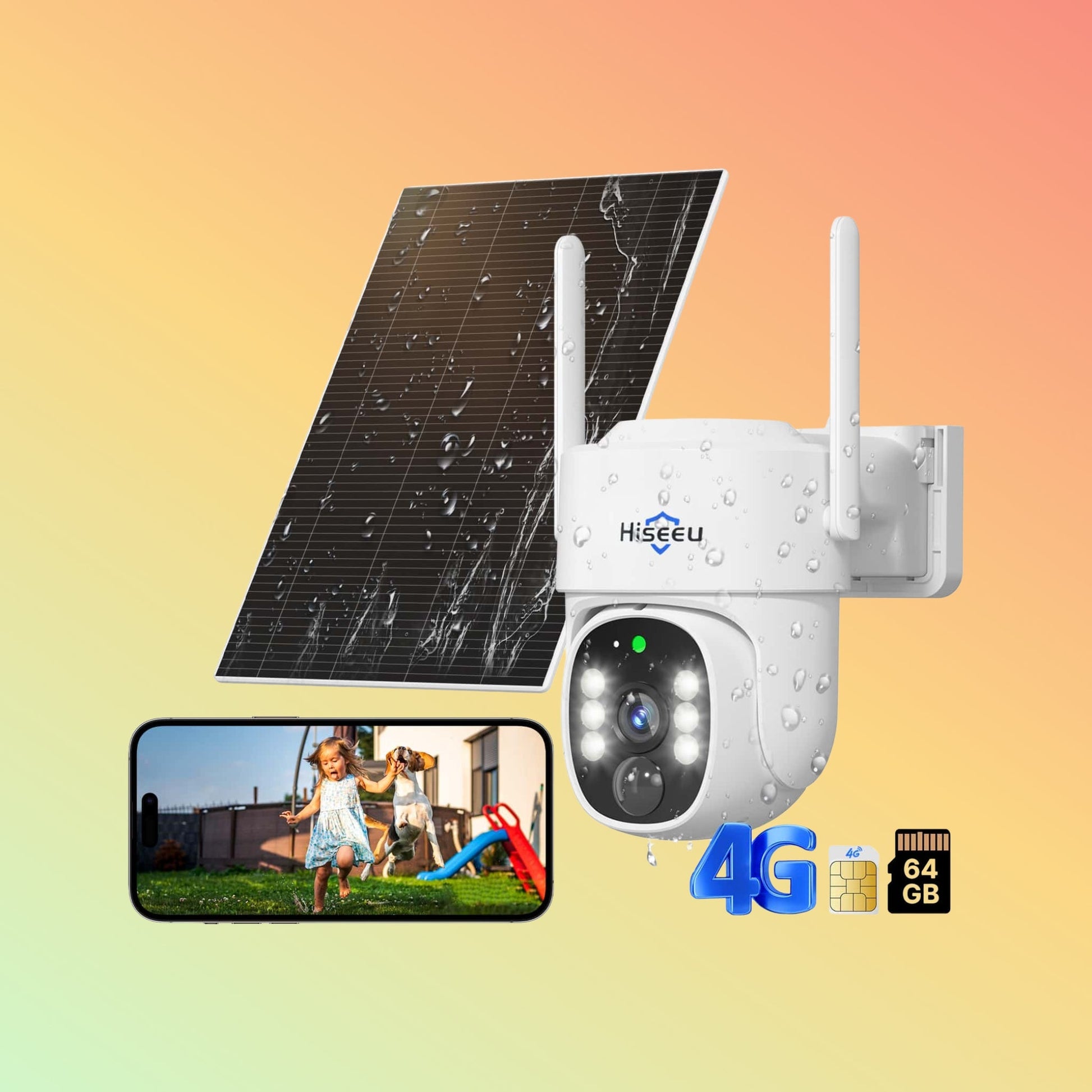 Hiseeu 4MP No WiFi PTZ 360° View Wireless 4G Cellular Security Camera 64G SD & SIM Card Included - NEOTECH