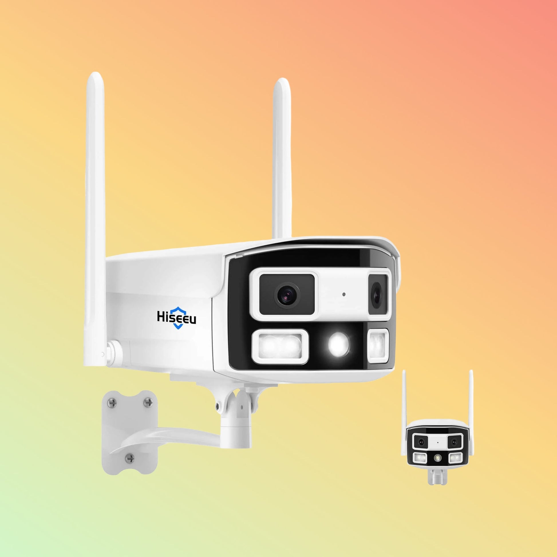 Hiseeu Ultra Wide Angle Dual Lens 4MP WiFi Pro Wireless Security Camera Outdoor, 2.4/5 GHz, 180° Viewing Angle, Black Light Night Vision, Two - Way Audio, IP66 Waterproof, Supports 24/7 Recording - NEOTECH