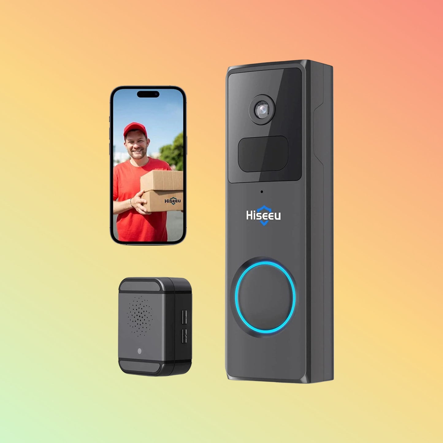 Hiseeu Wireless Doorbell Camera with Chime, Voice Changer, 2MP Video, PIR Detection, 100% Wire - Free Battery Powered, Anti - Theft Alarm, Night Vision, SD/Cloud Storage, Alexa/2.4Ghz WiFi - NEOTECH