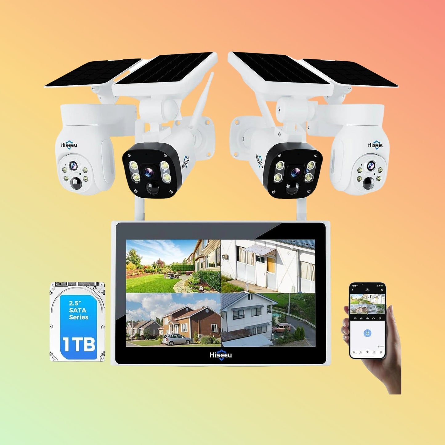 Hiseeu [Wireless , Expandable 10Channels 10in"Monitor 4K NVR] 4MP PTZ Dome + Bullet Security Camera System BUILD - IN 1T HDD - NEOTECH