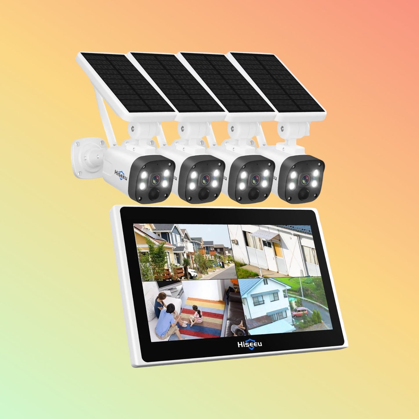Hiseeu [Wireless , Expandable 10Channels 10in"Monitor NVR] 4MP Solar Security Camera System BUILD - IN 1T HDD - NEOTECH