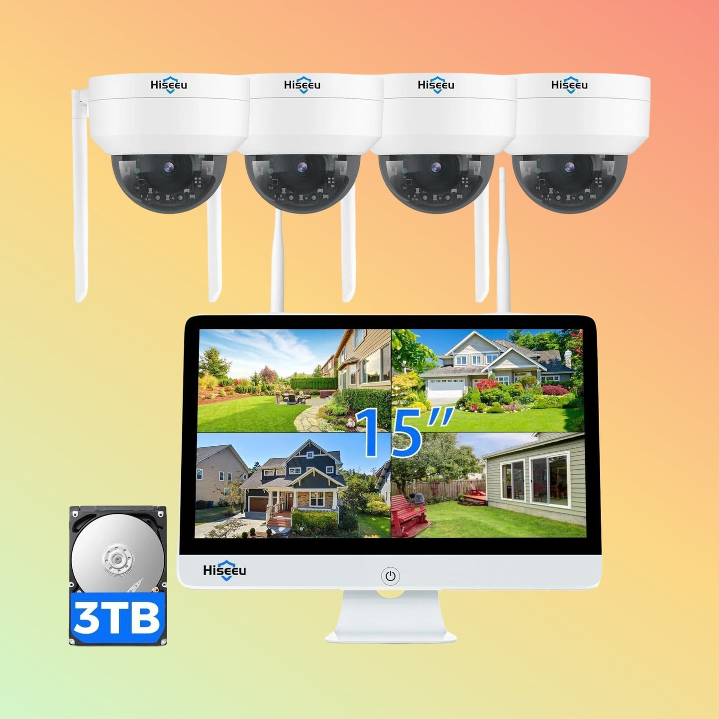 Hiseeu [Wireless ,Expandable 10Channels 15"LCD Monitor NVR] 5MP Wireless PTZ Zoom Security Camera System BUILD - IN 3THDD - NEOTECH