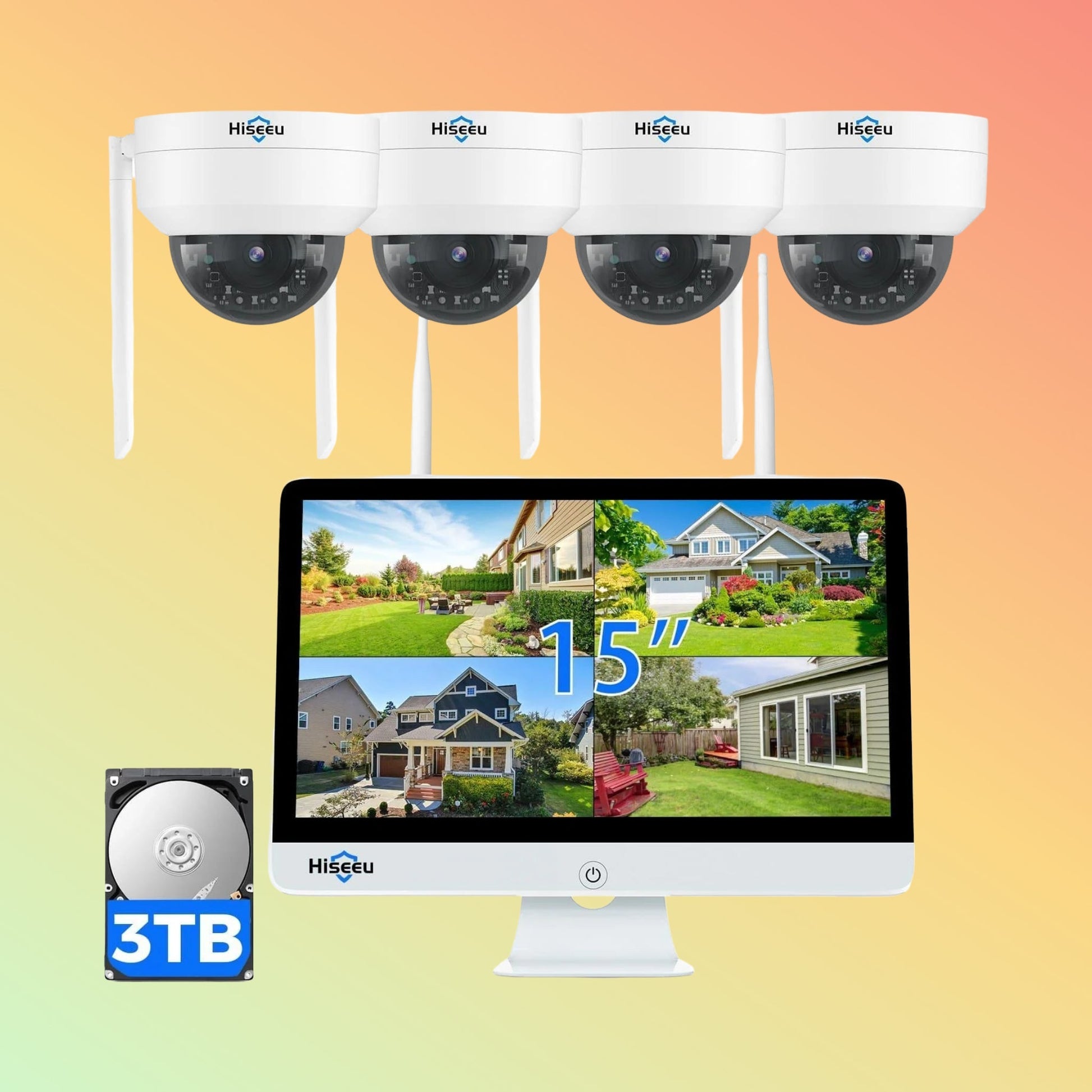 Hiseeu [Wireless ,Expandable 10Channels 15"LCD Monitor NVR] 5MP Wireless PTZ Zoom Security Camera System BUILD - IN 3THDD - NEOTECH