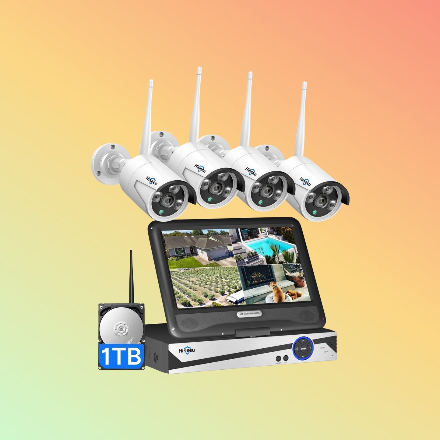Hiseeu [Wireless Pro, 100ft Range,Expandable 16Channels 4K 10.1" LCD Monitor NVR] 5MP Wireless Security Camera System WIth 1T HDD - NEOTECH