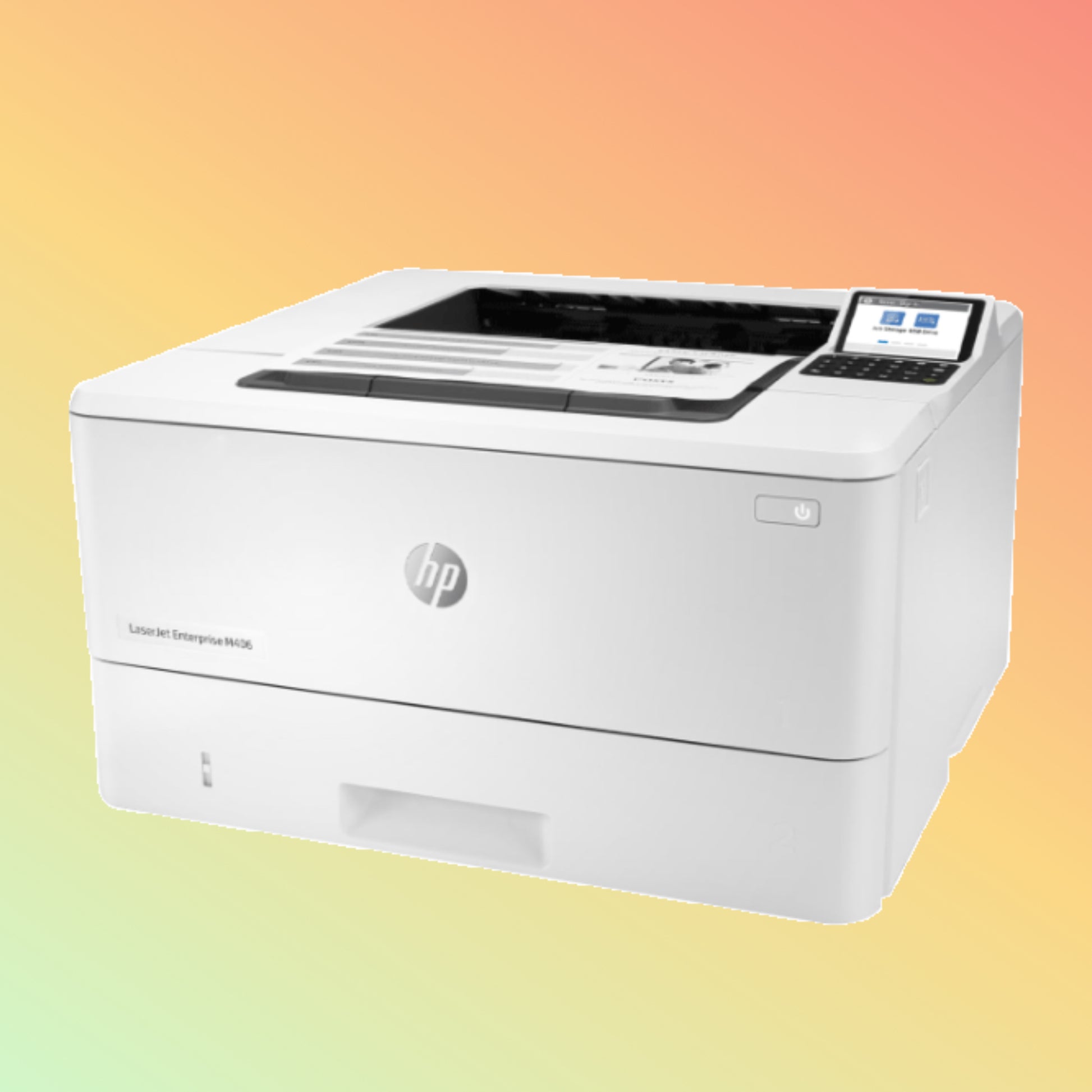 
HP LaserJet M406dn paper tray and output bin open – duplex printing A4 UAE