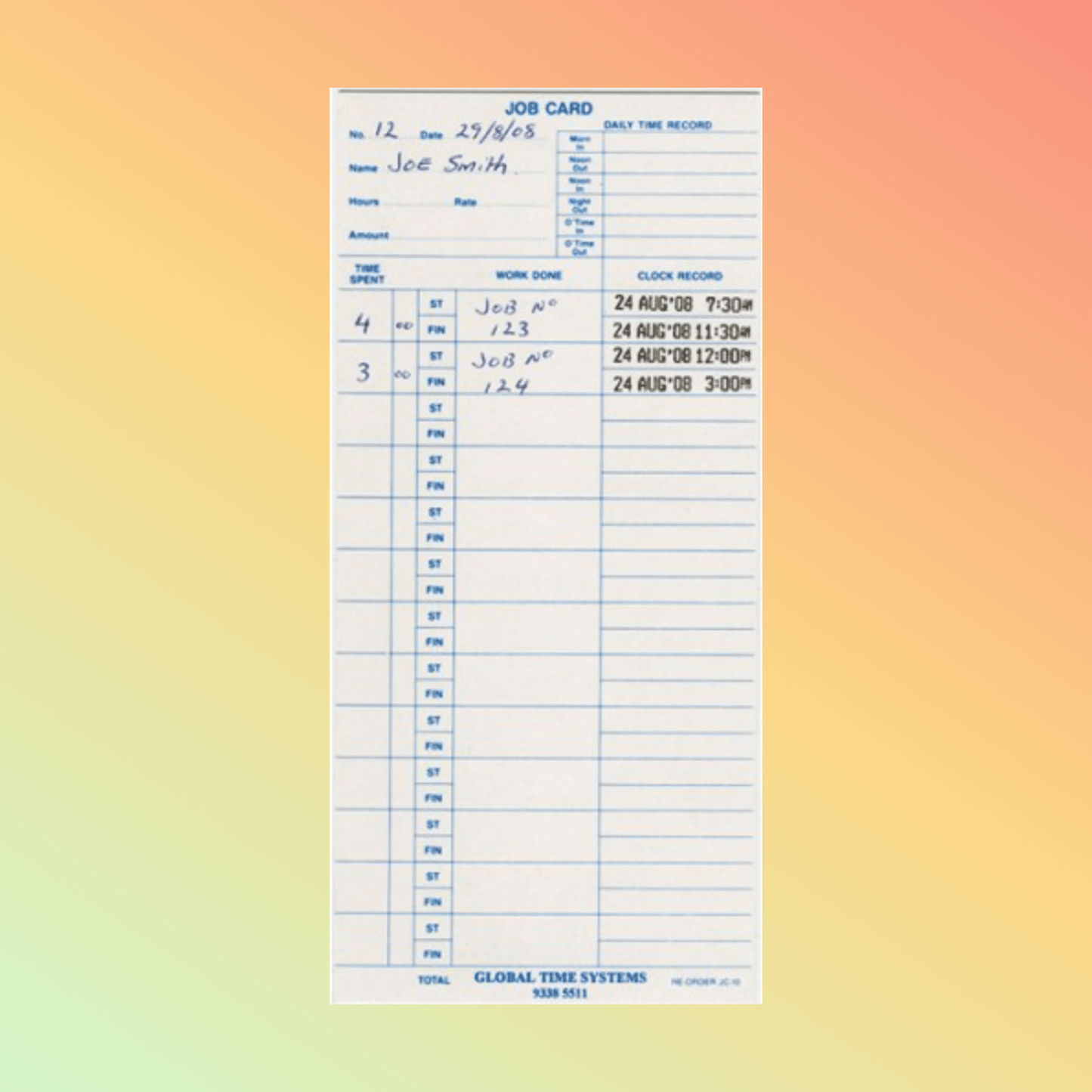 JC - 10 Time Cards - NEOTECH