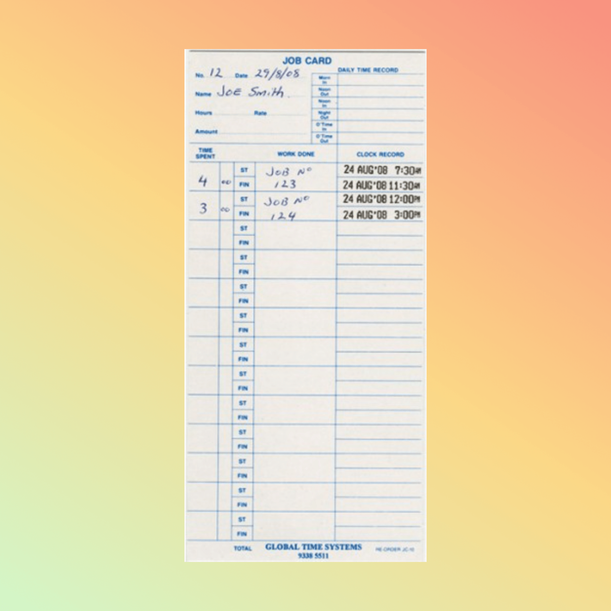 JC - 10 Time Cards - NEOTECH