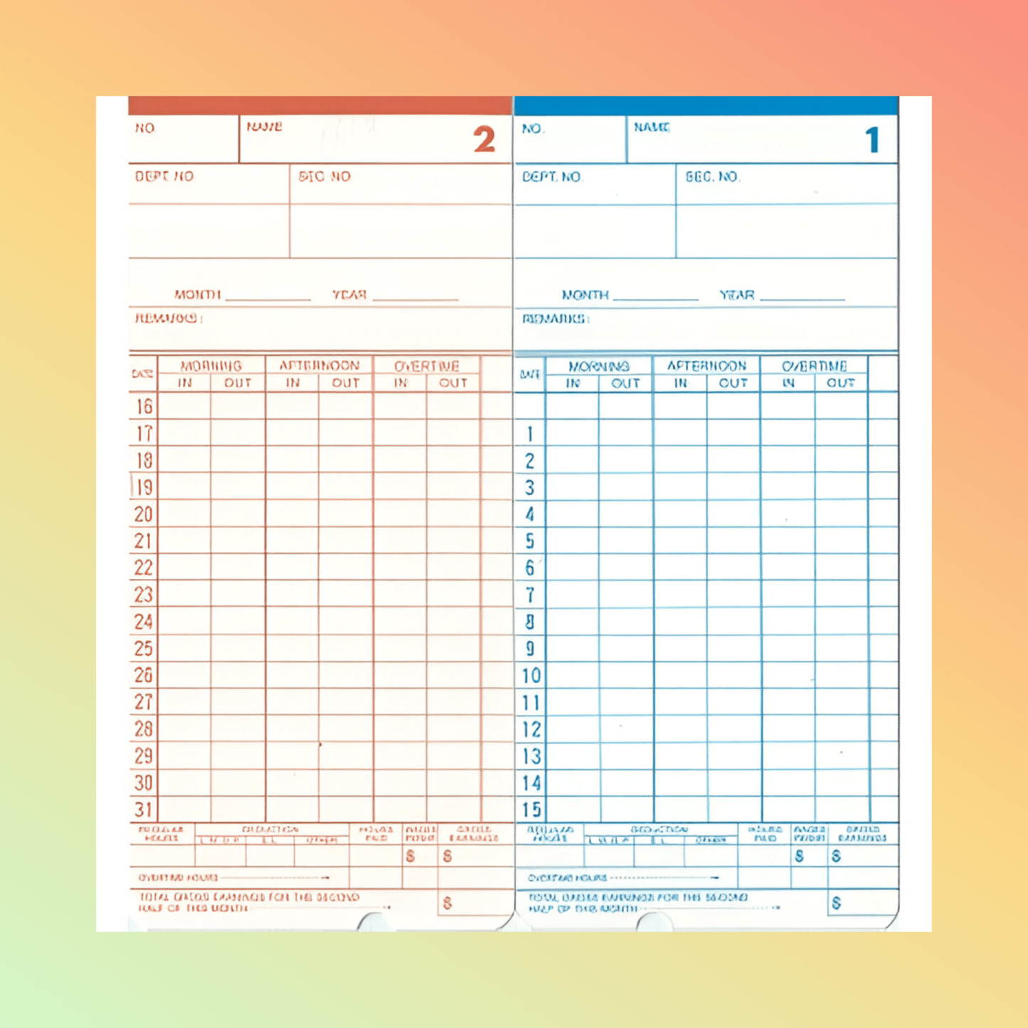 KP - 210M Time Cards - NEOTECH