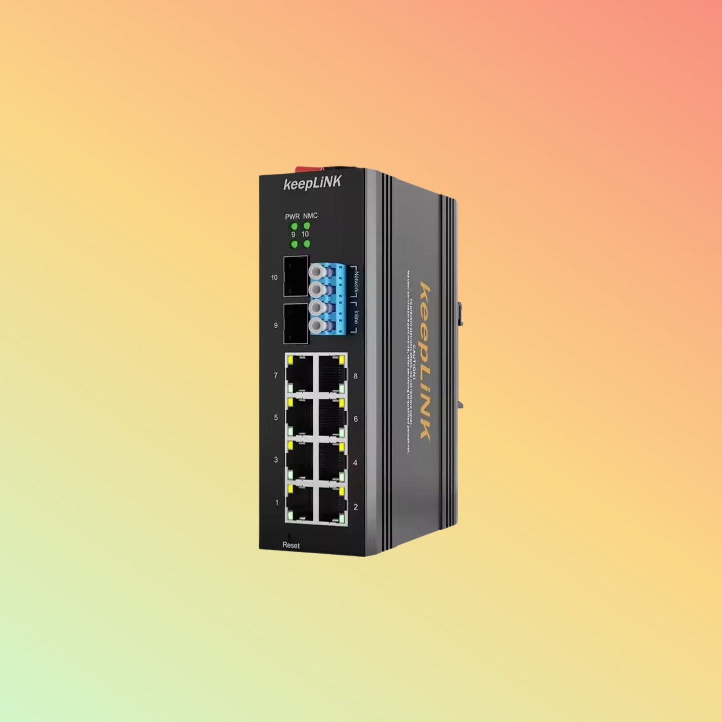 Managed Industrial Switch 8 Gigabit Ethernet with 2 SFP 2 Bypass IP40 DIN Rail Stable Data Transmission - NEOTECH
