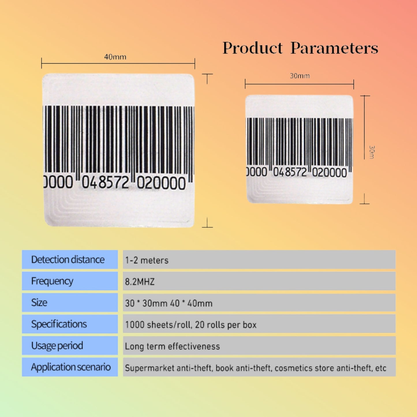NEO RF 8.2MHz Anti - Theft Barcode Labels | 40x40mm - NEOTECH