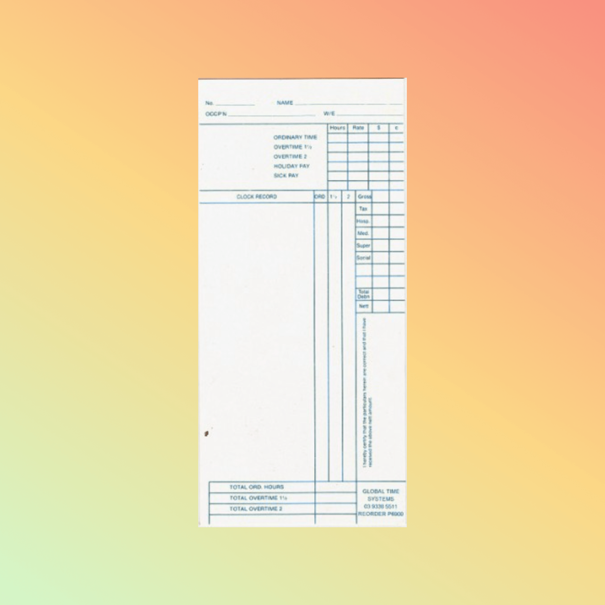 P - 6900 Time Cards - NEOTECH
