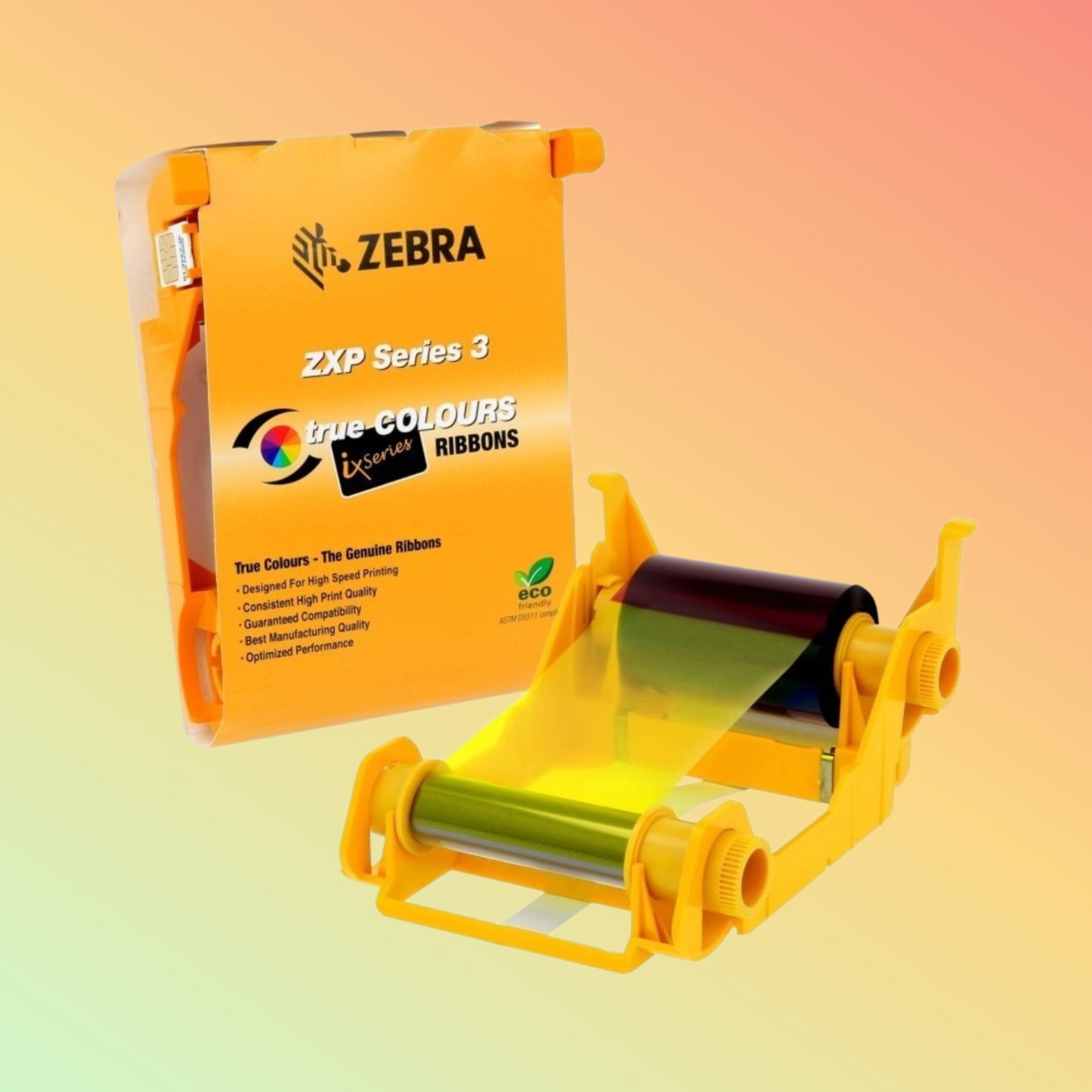 Zebra 800033-840 YMCKO ribbon with cleaning roller for smooth printing.