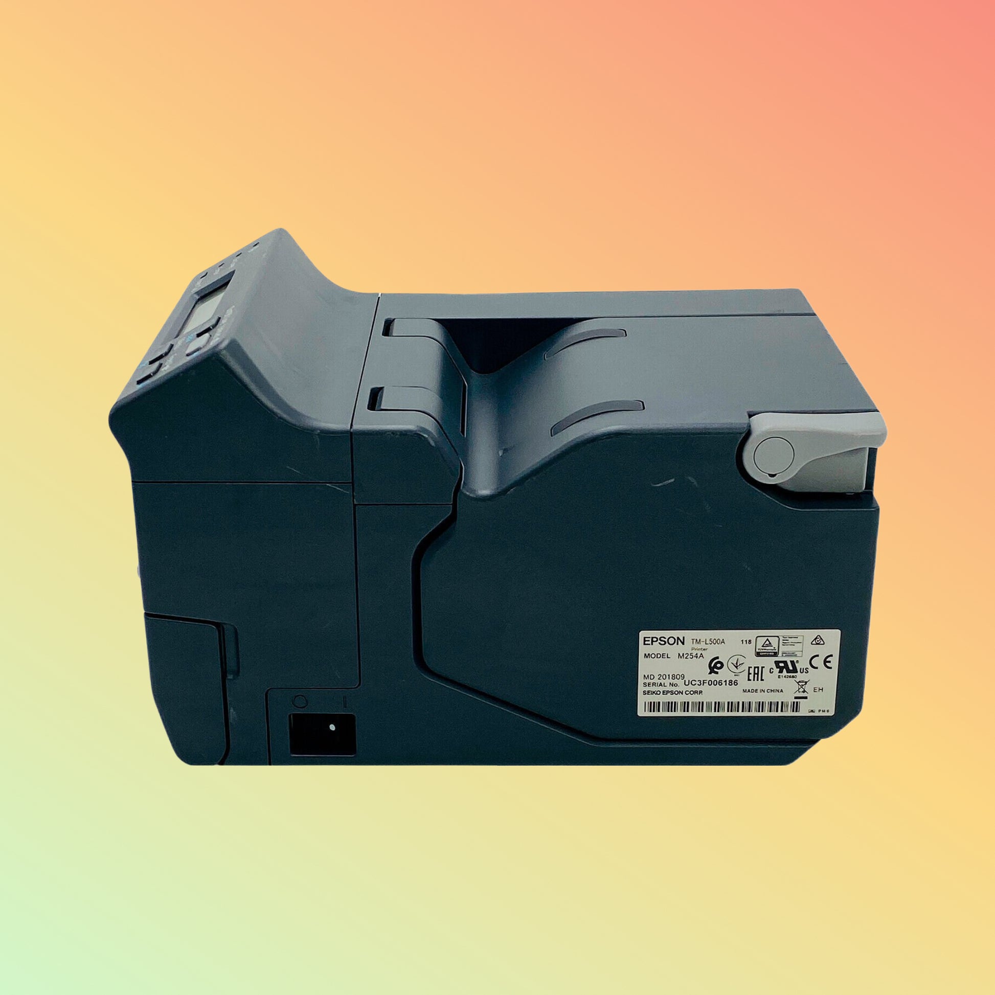 Epson label printer on a gradient background