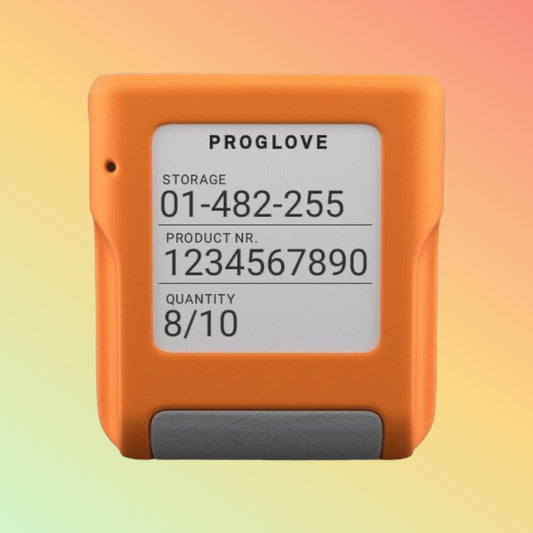 ProGlove MARK Display wearable scanner on hand with e-ink screen