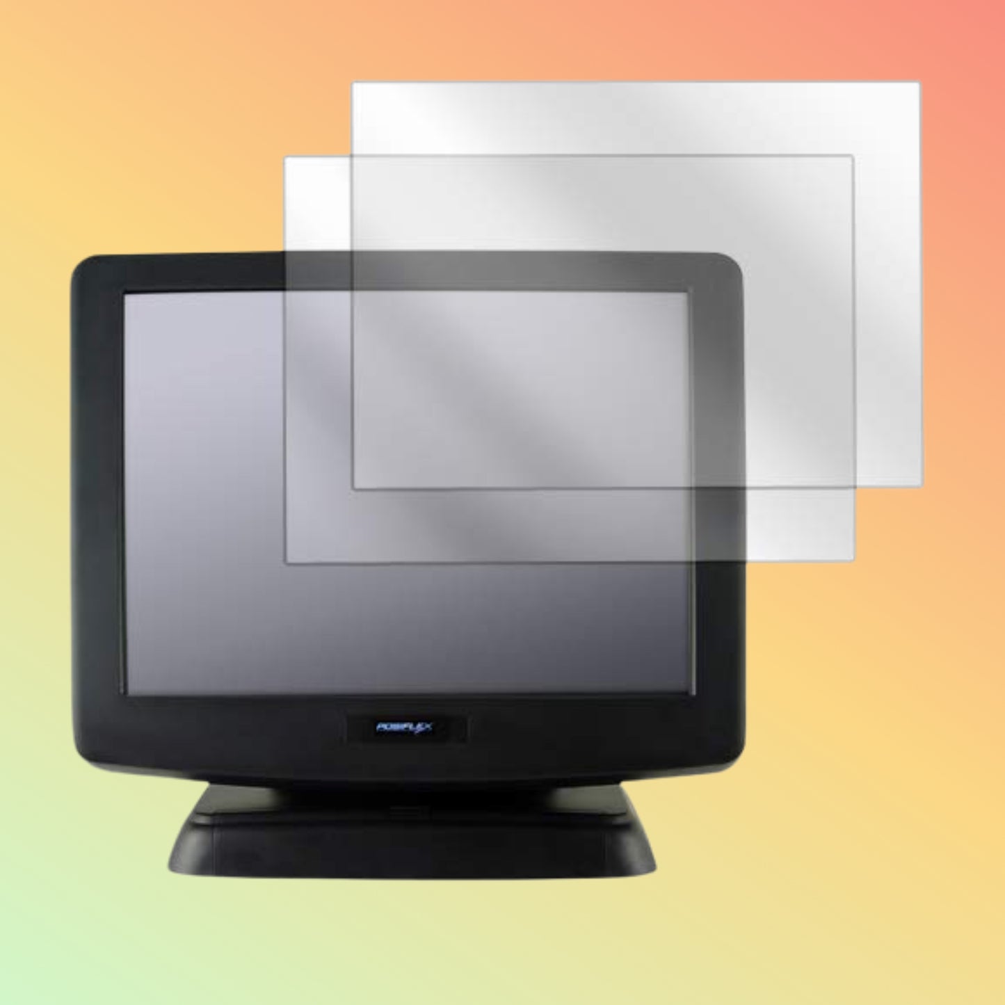 Vintage CRT monitor with a screen protector on an orange gradient background