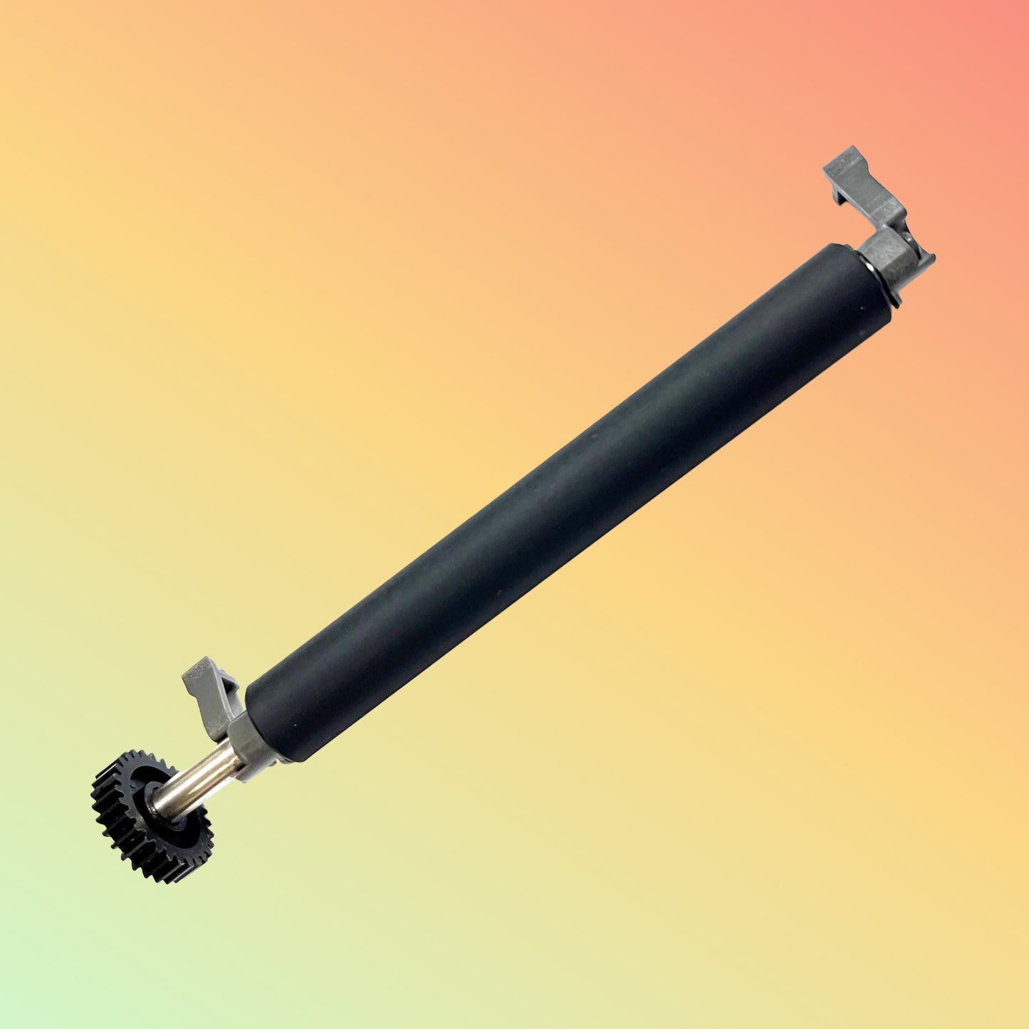 Black mechanical component with gears on a gradient background