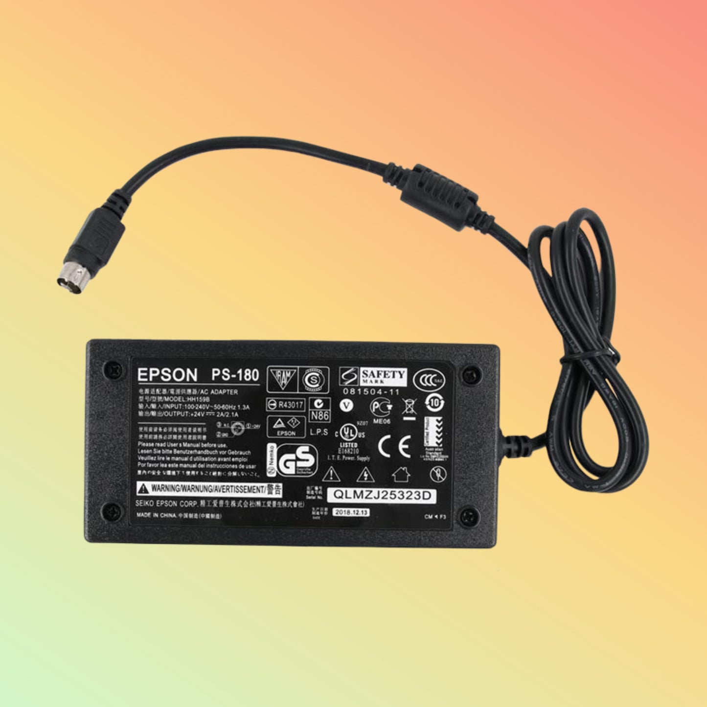 Epson power supply adapter on a gradient background