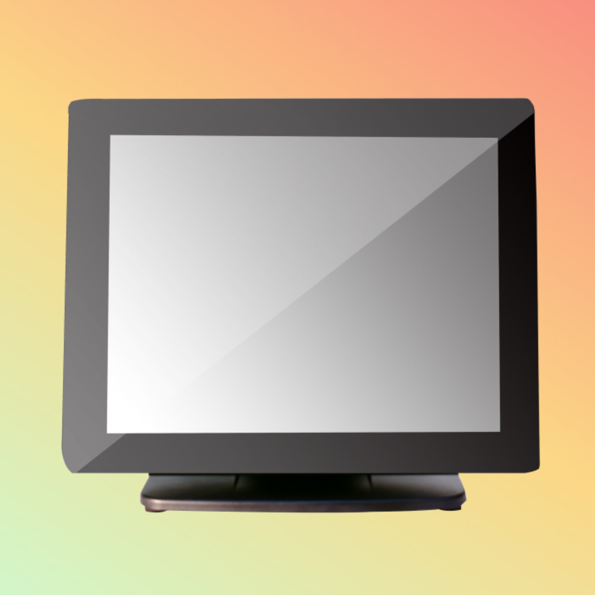 Black touchscreen monitor on a gradient background