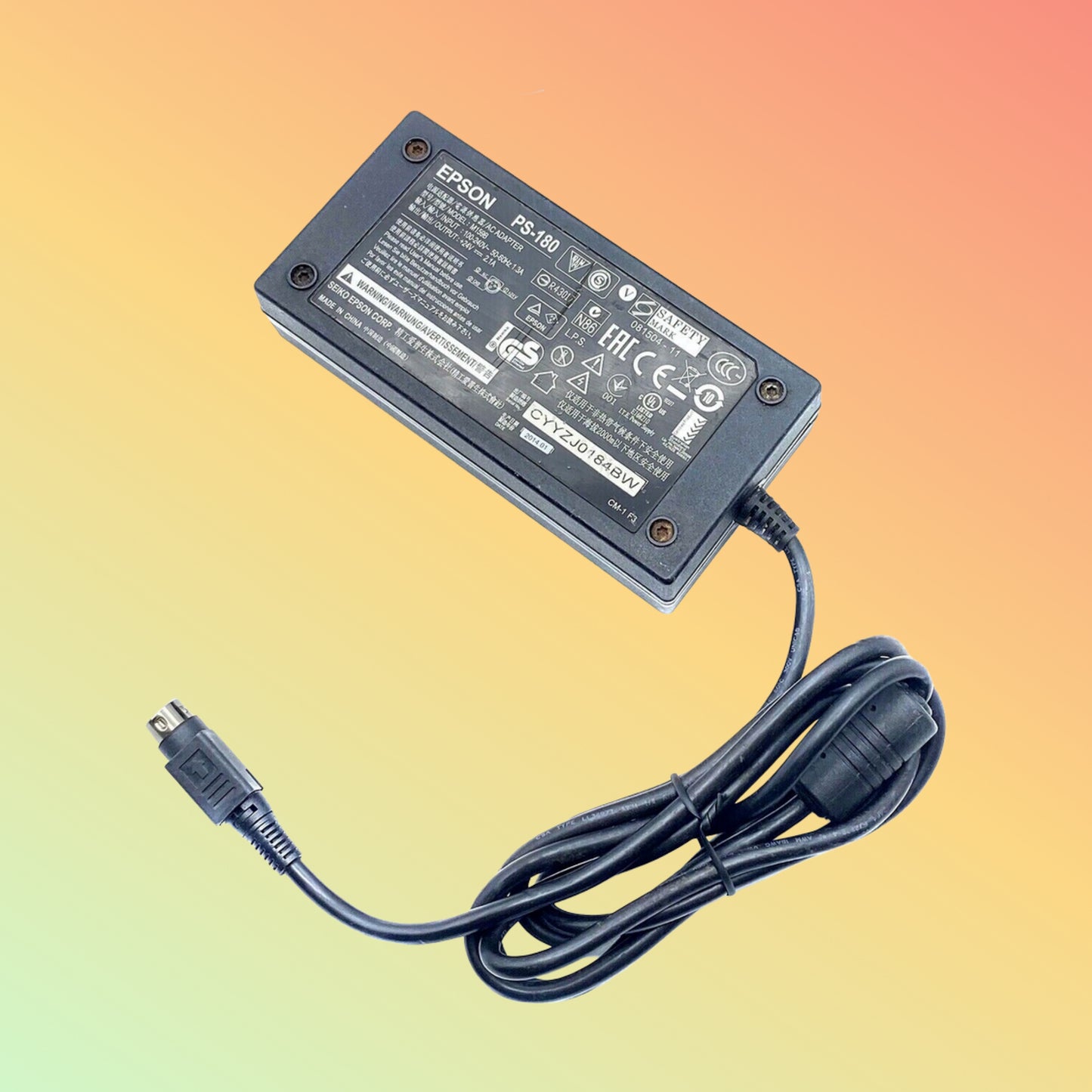 Epson power adapter with cable on a gradient background
