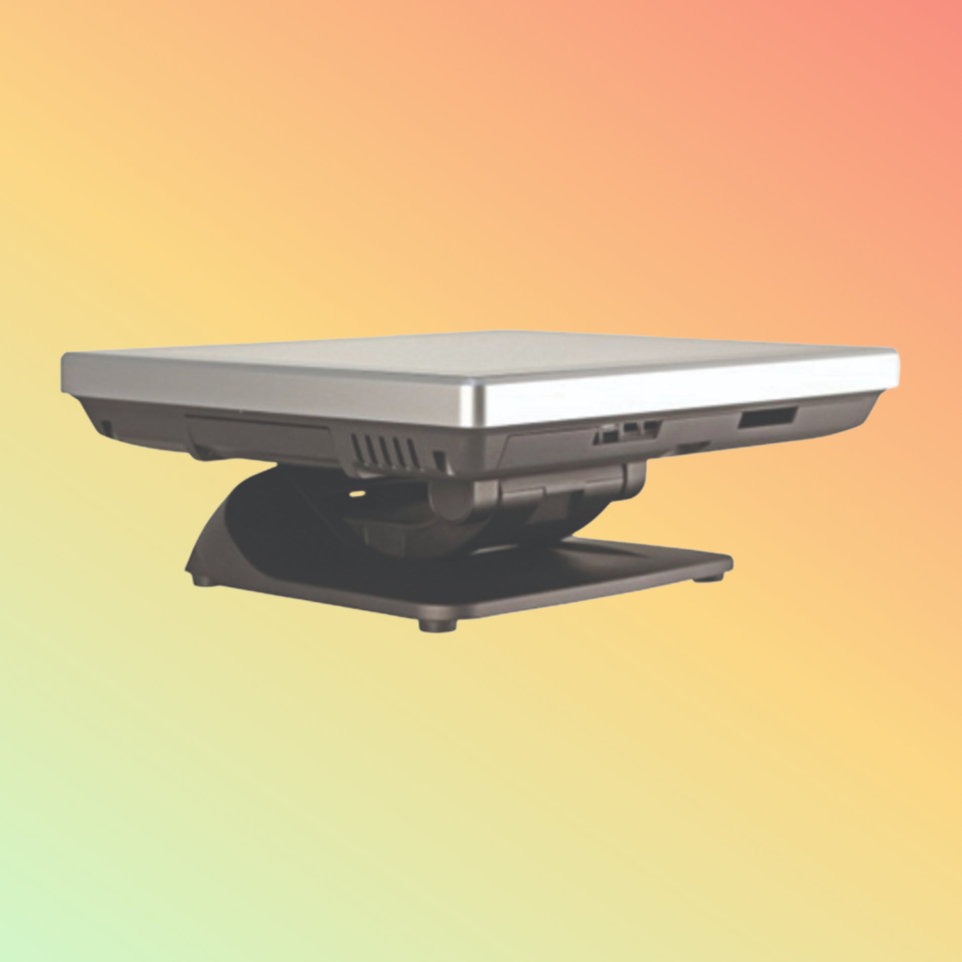 Laptop on a stand with a gradient background