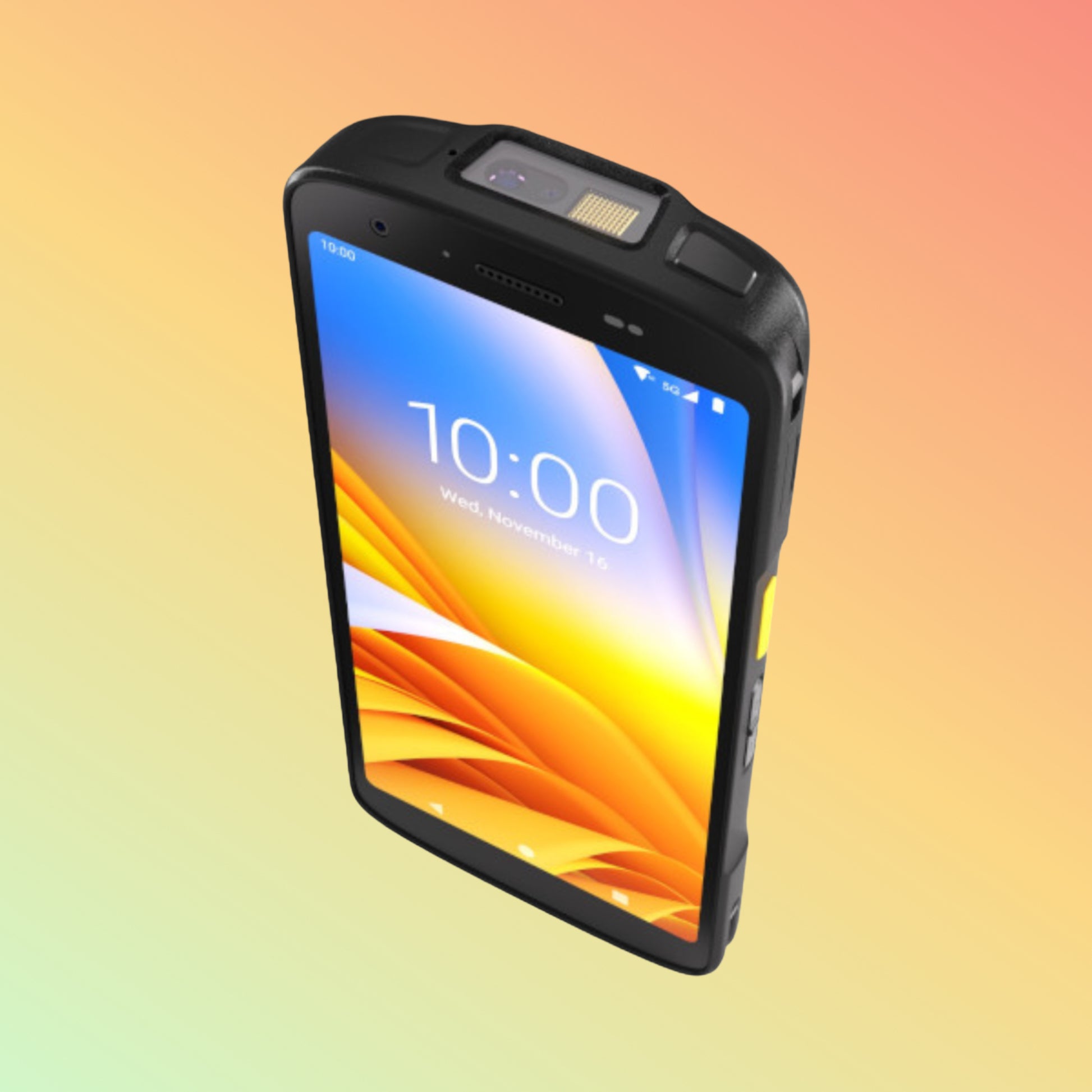 Rugged smartphone with a colorful display on a gradient background