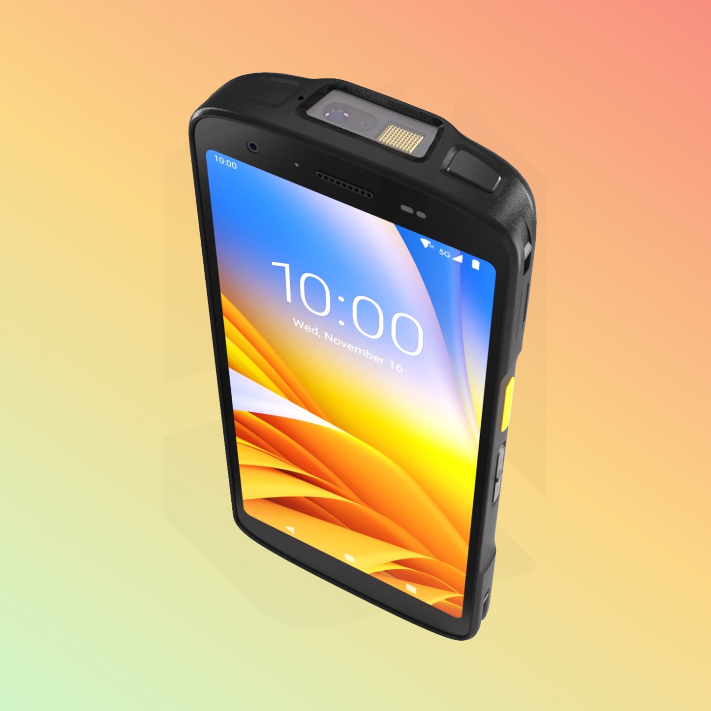 Rugged smartphone with a colorful display on a gradient background