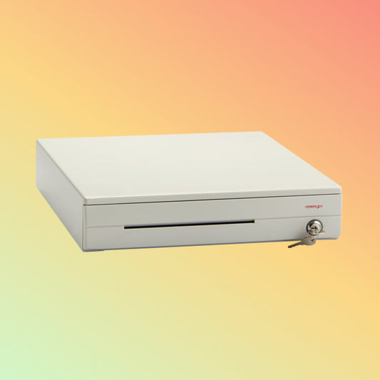 White cash register on a gradient background