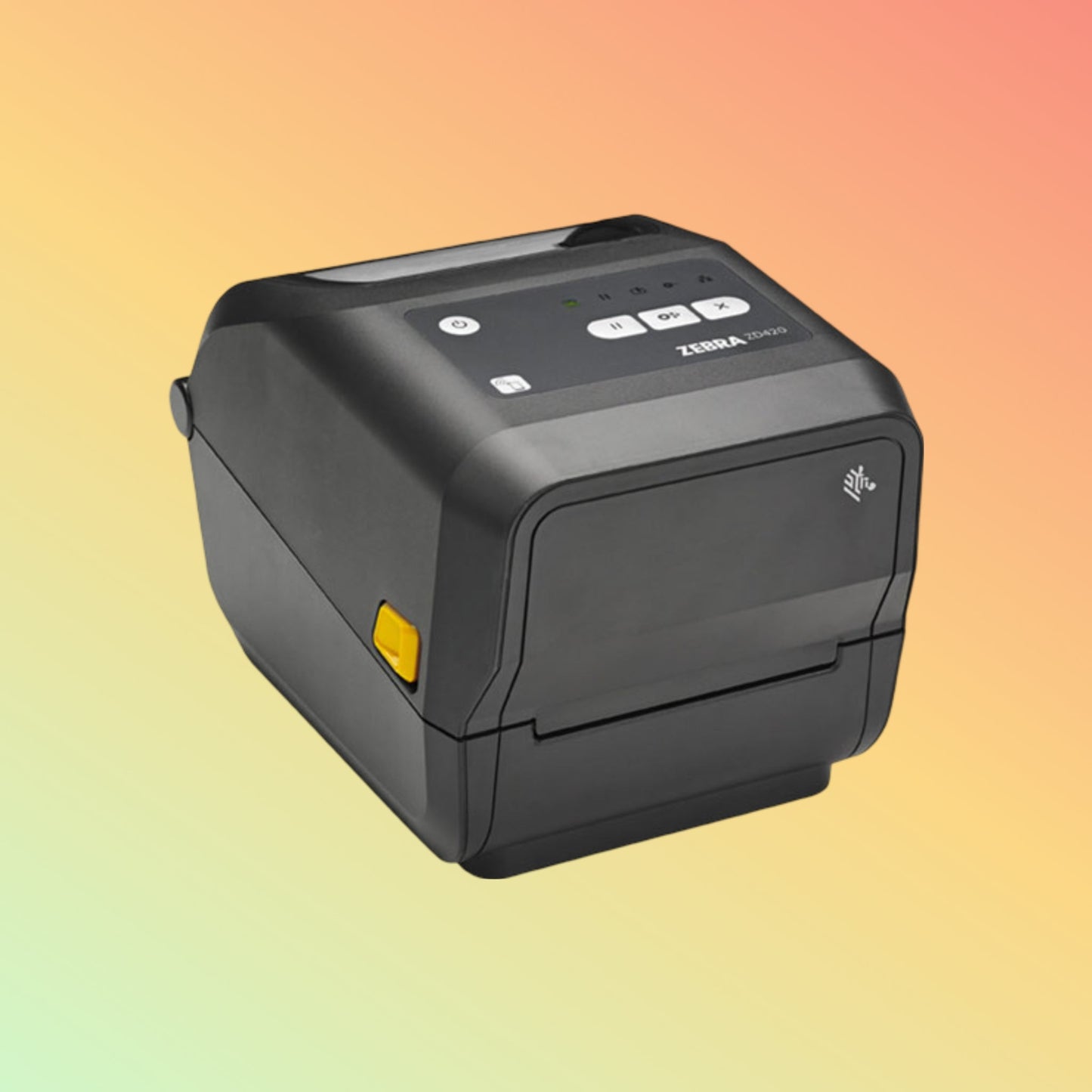 Alt="Zebra ZD420 4-inch desktop printer configured for thermal label printing, showcasing ease of use."
