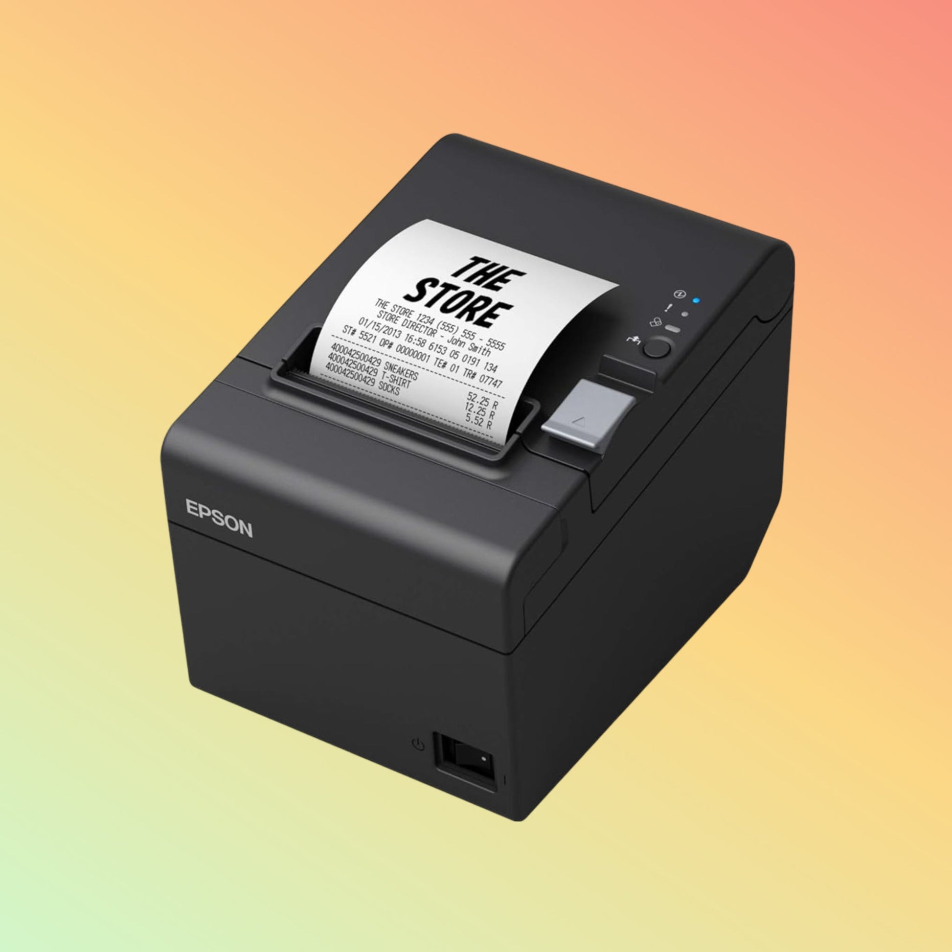 Alt="Front view of Epson T20III, highlighting its compact design and ease of paper loading for businesses."