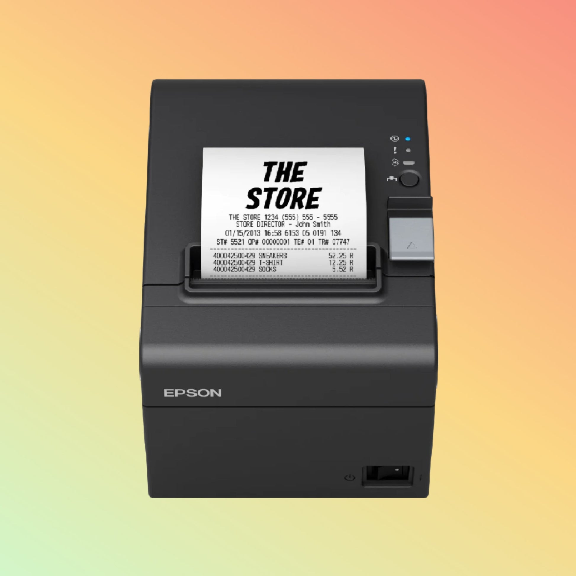 Alt="Epson T20III printer in a retail setup, showing its integration into a point of sale system."