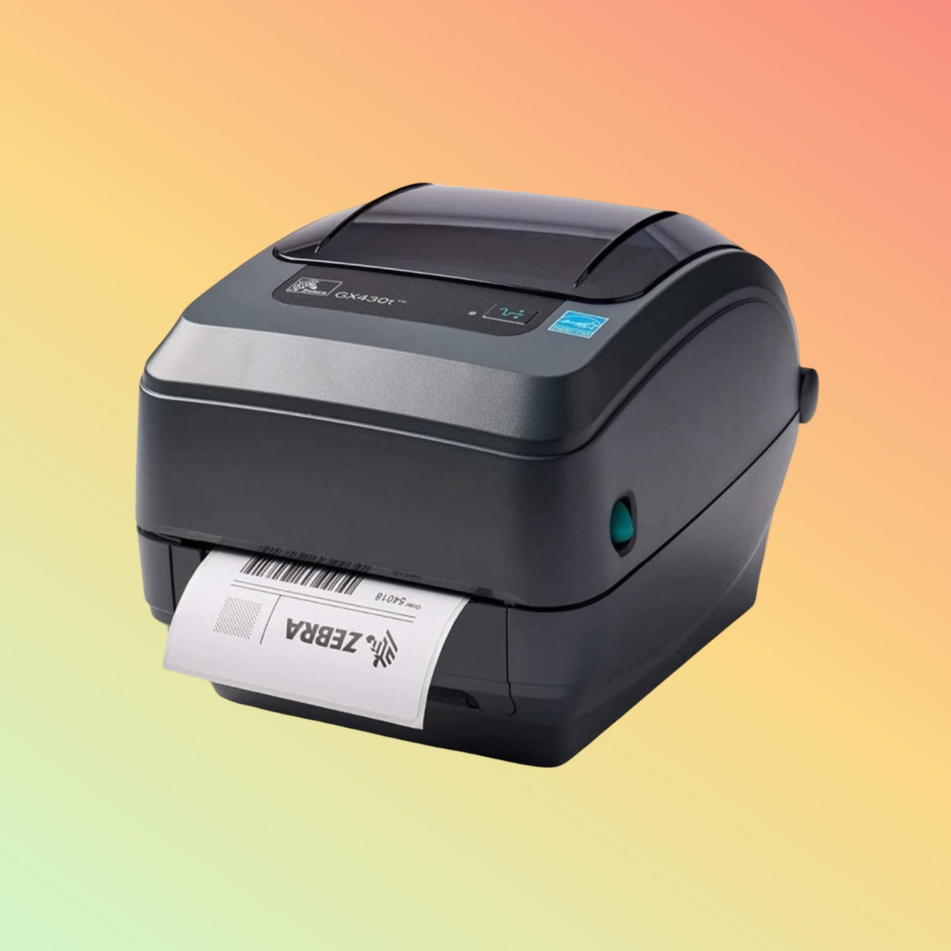 Alt="Zebra GK42-102220-000 direct thermal printer in action, ideal for fast label printing in retail settings."