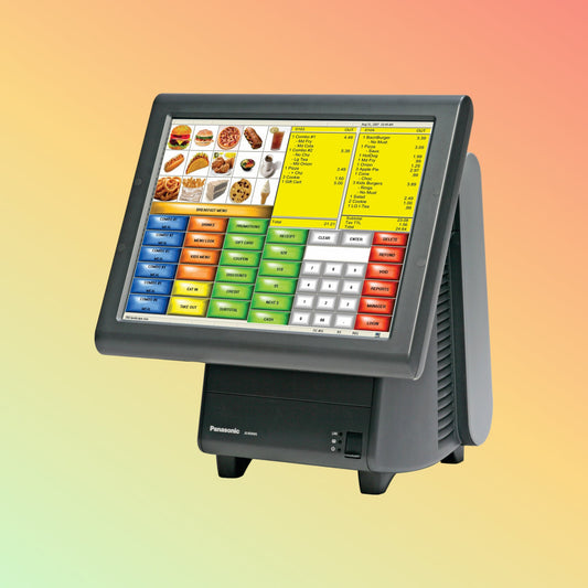 alt="Panasonic JS950WS Stingray POS terminal on counter, streamlining retail and hospitality transactions."